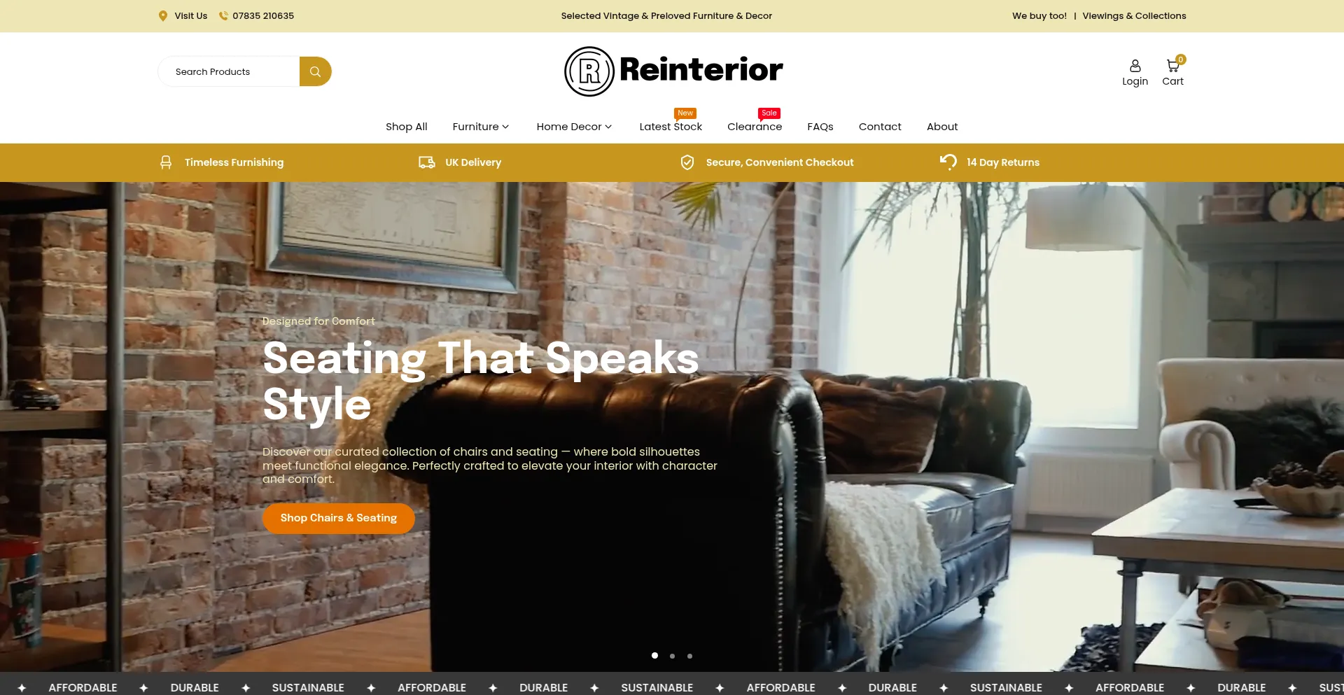 Website screenshot of Reinterior.co.uk