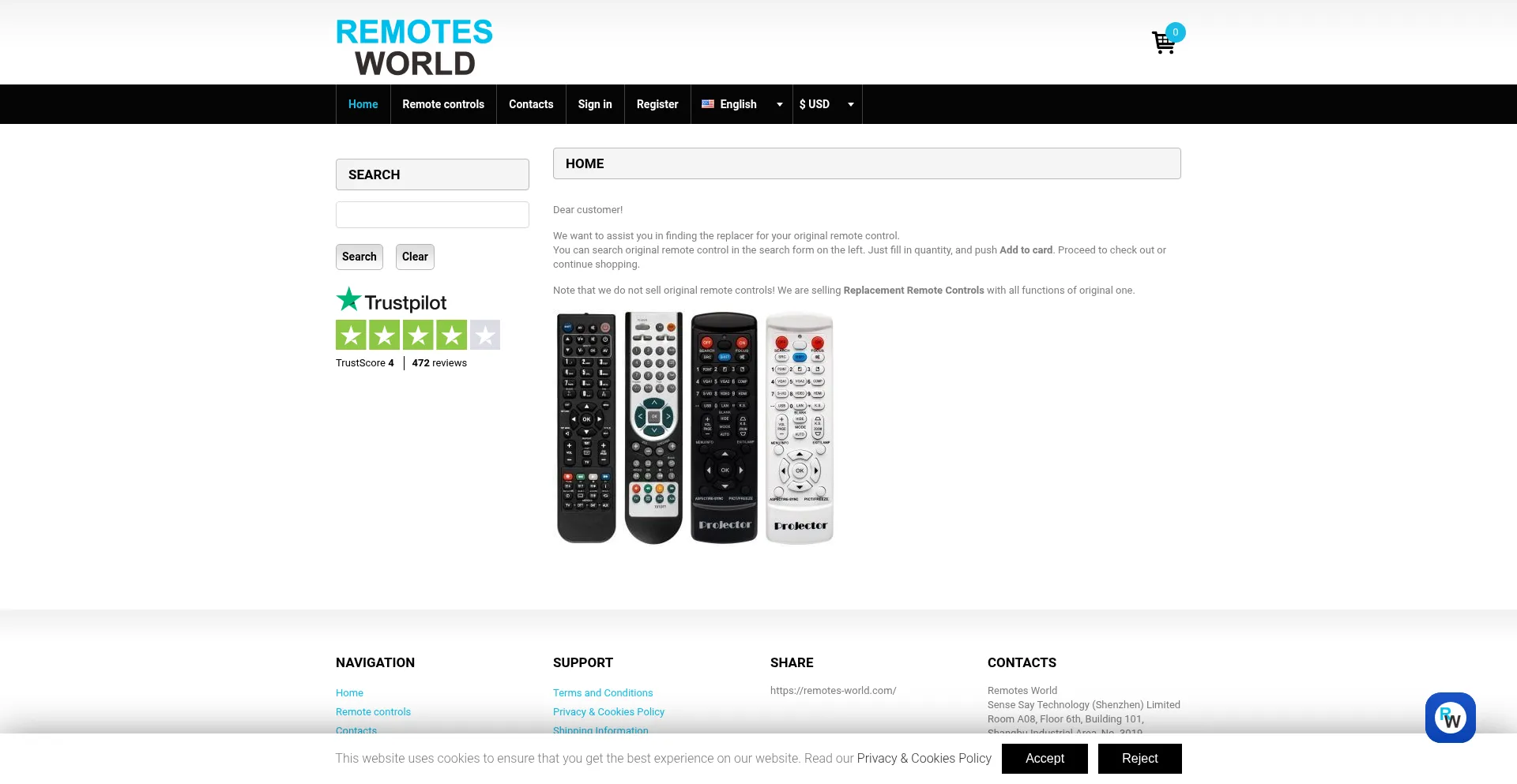 Website screenshot of Remotes-world.com