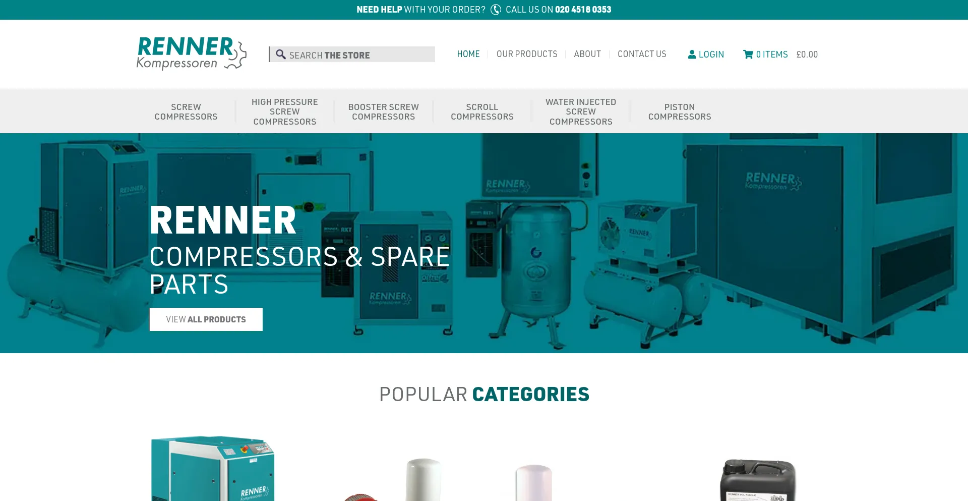 Website screenshot of Rennercompressors.co.uk