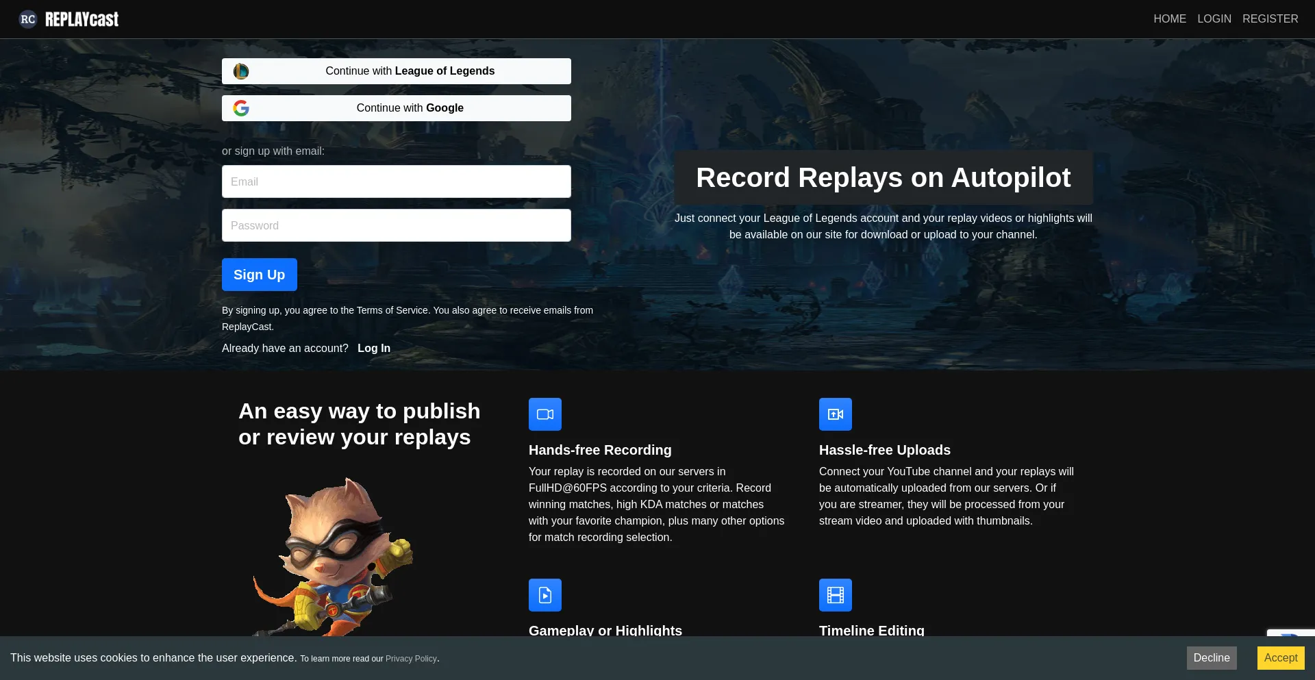 Website screenshot of Replaycast.io