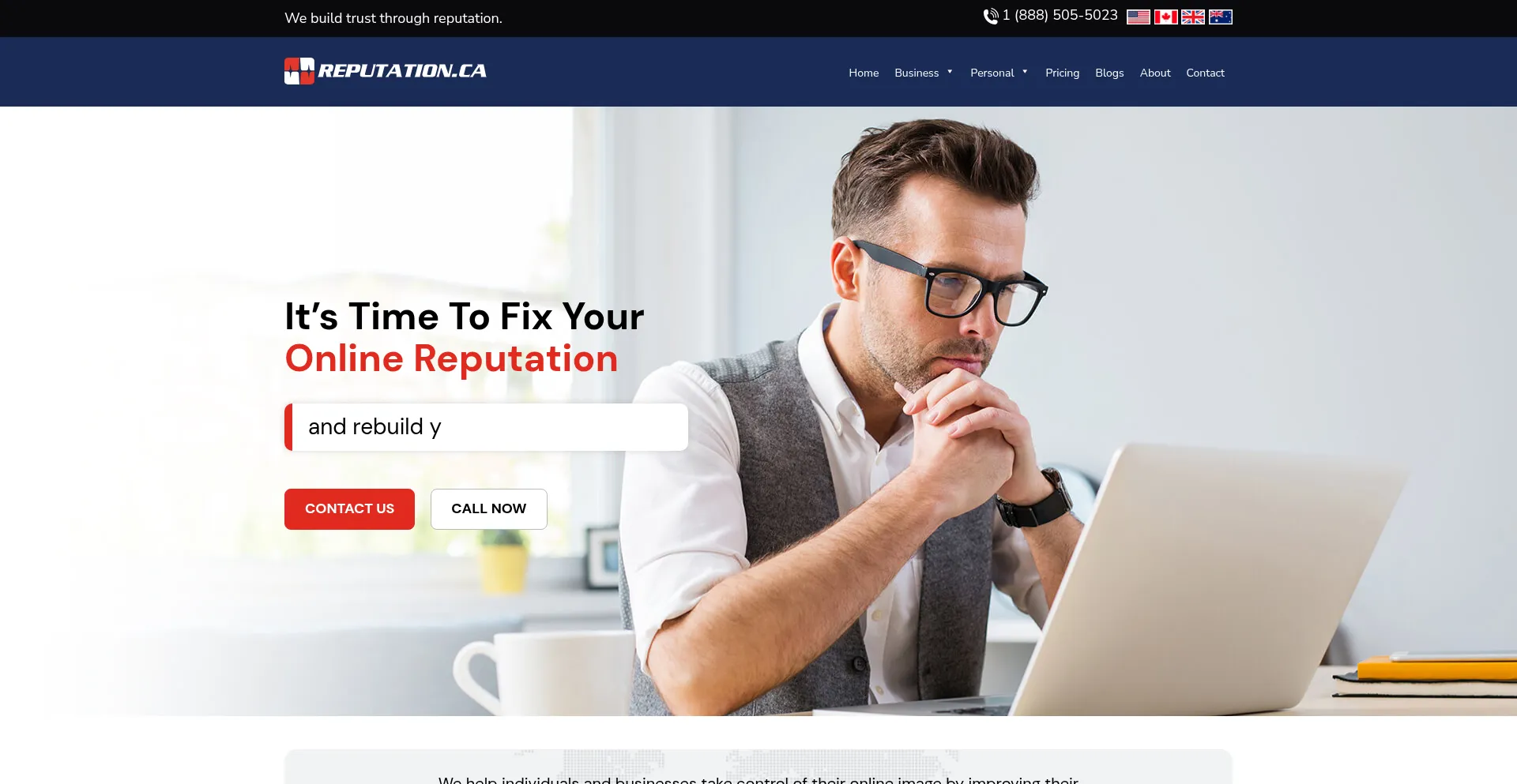 Website screenshot of Reputation.ca