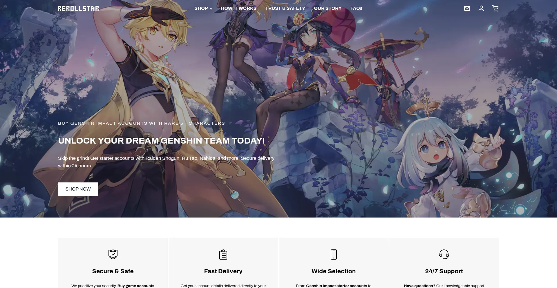 Website screenshot of Rerollstar.com