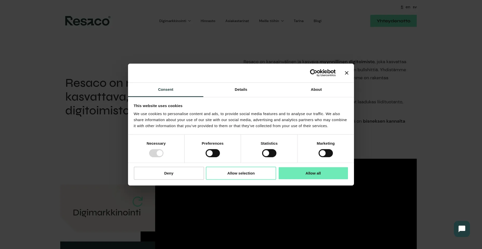Website screenshot of Resaco.fi