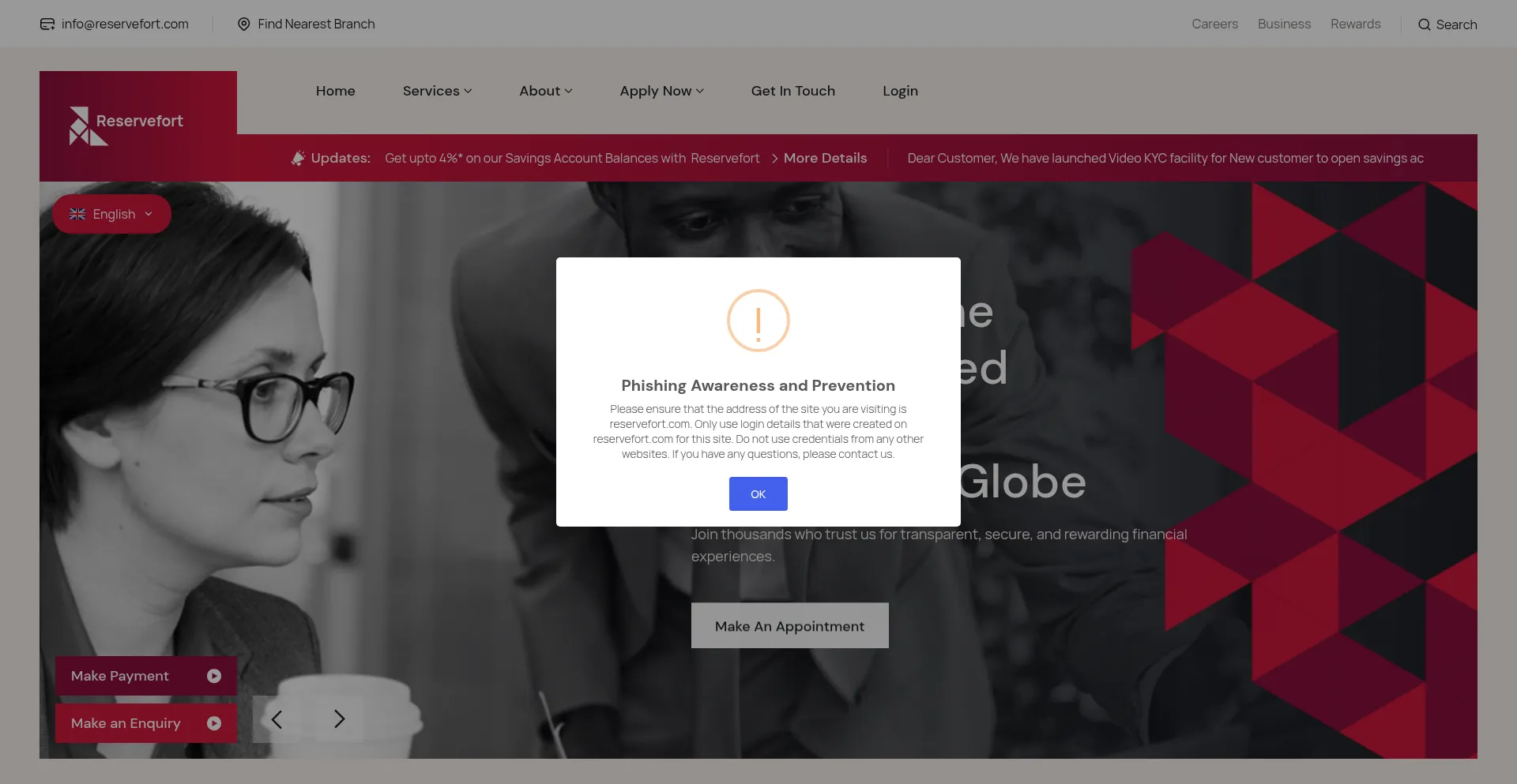 Website screenshot of Reservefort.com