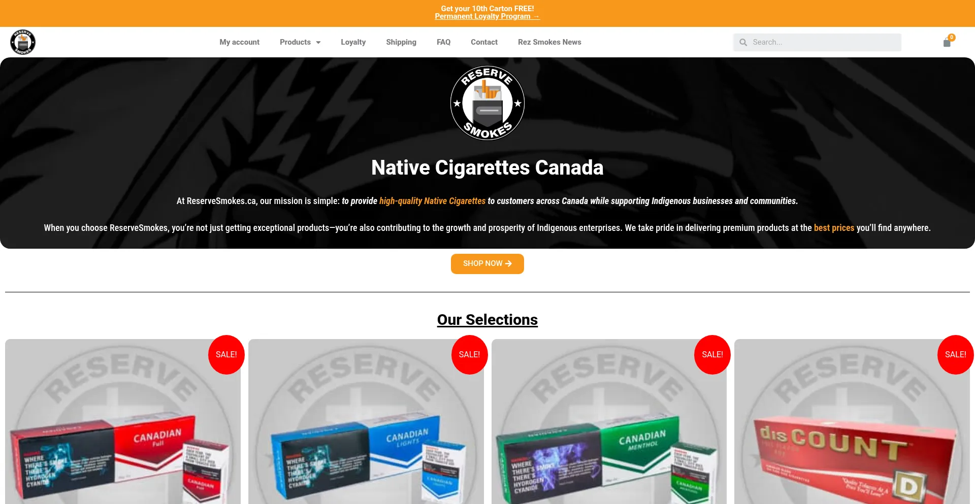 Website screenshot of Reservesmokes.ca