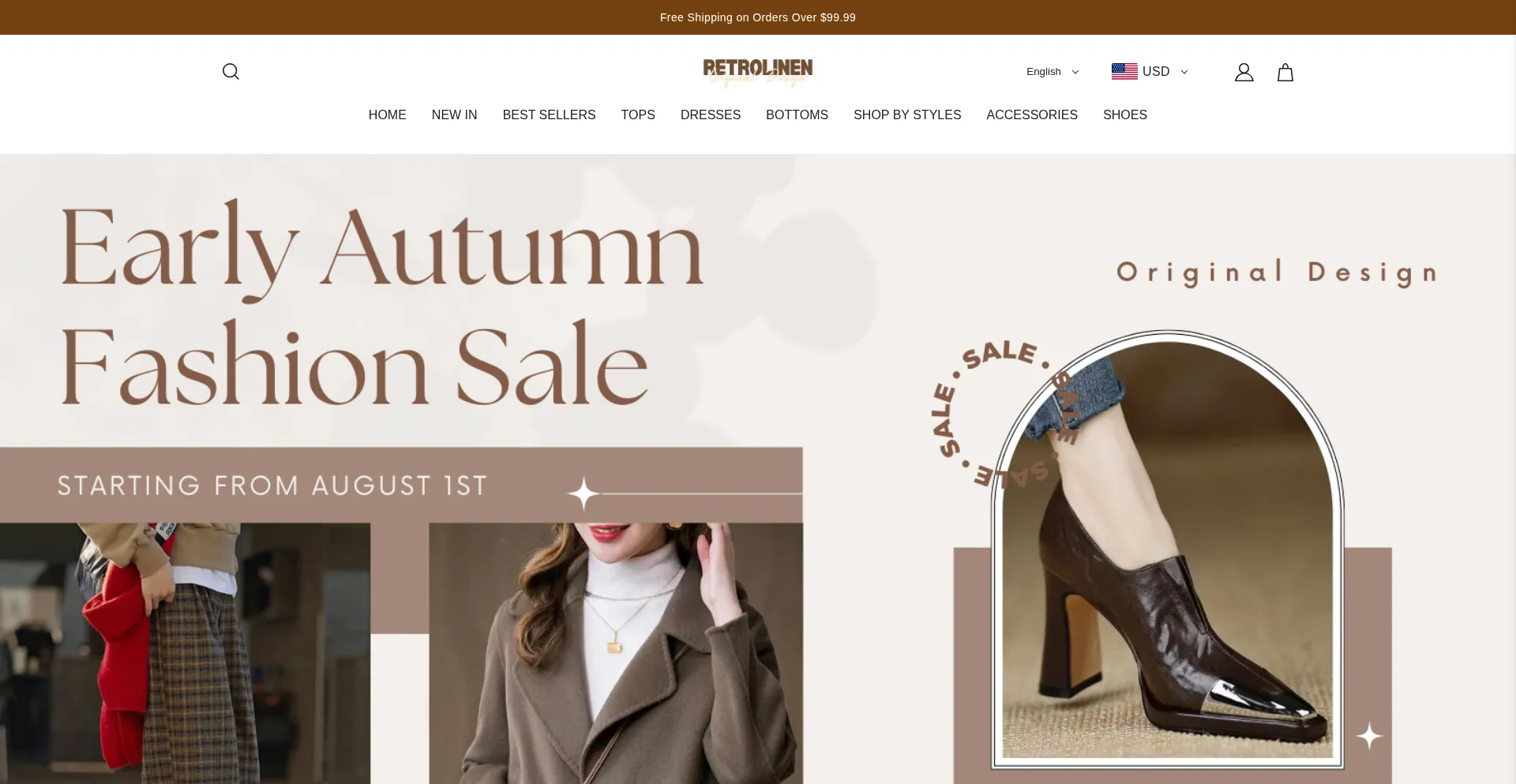 Website screenshot of Retrolinen.com