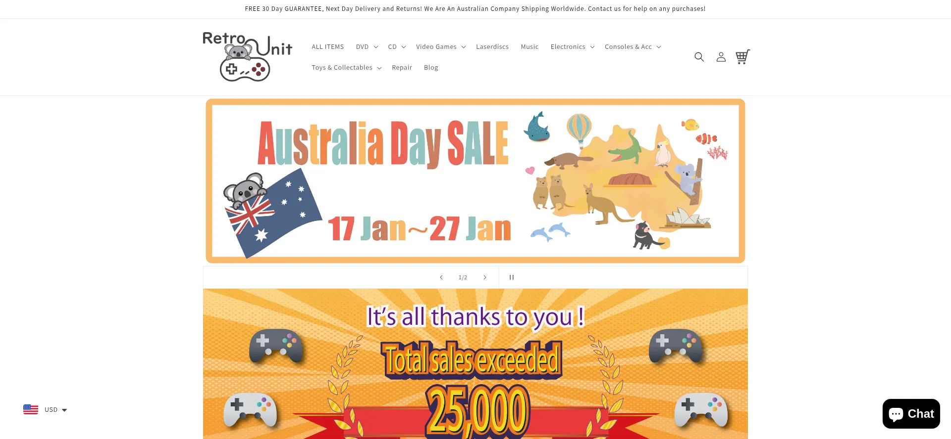 Website screenshot of Retrounit.com.au