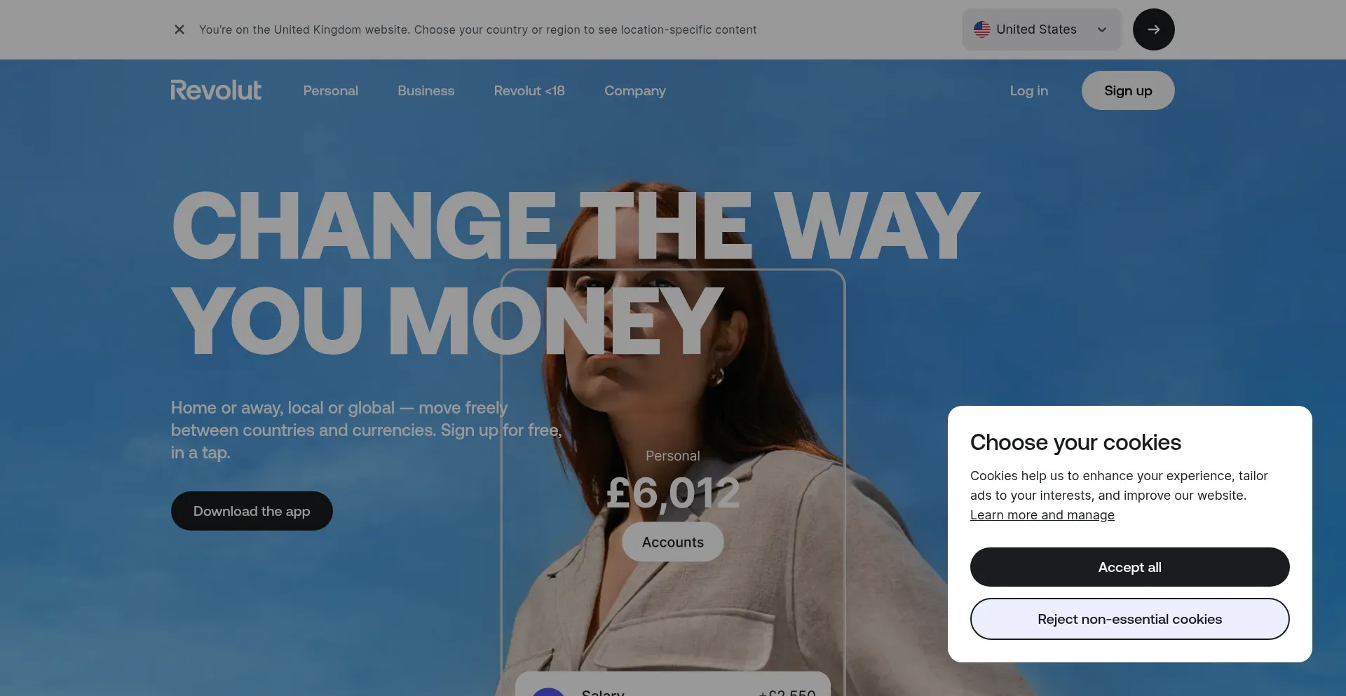 Website screenshot of Revolut.com