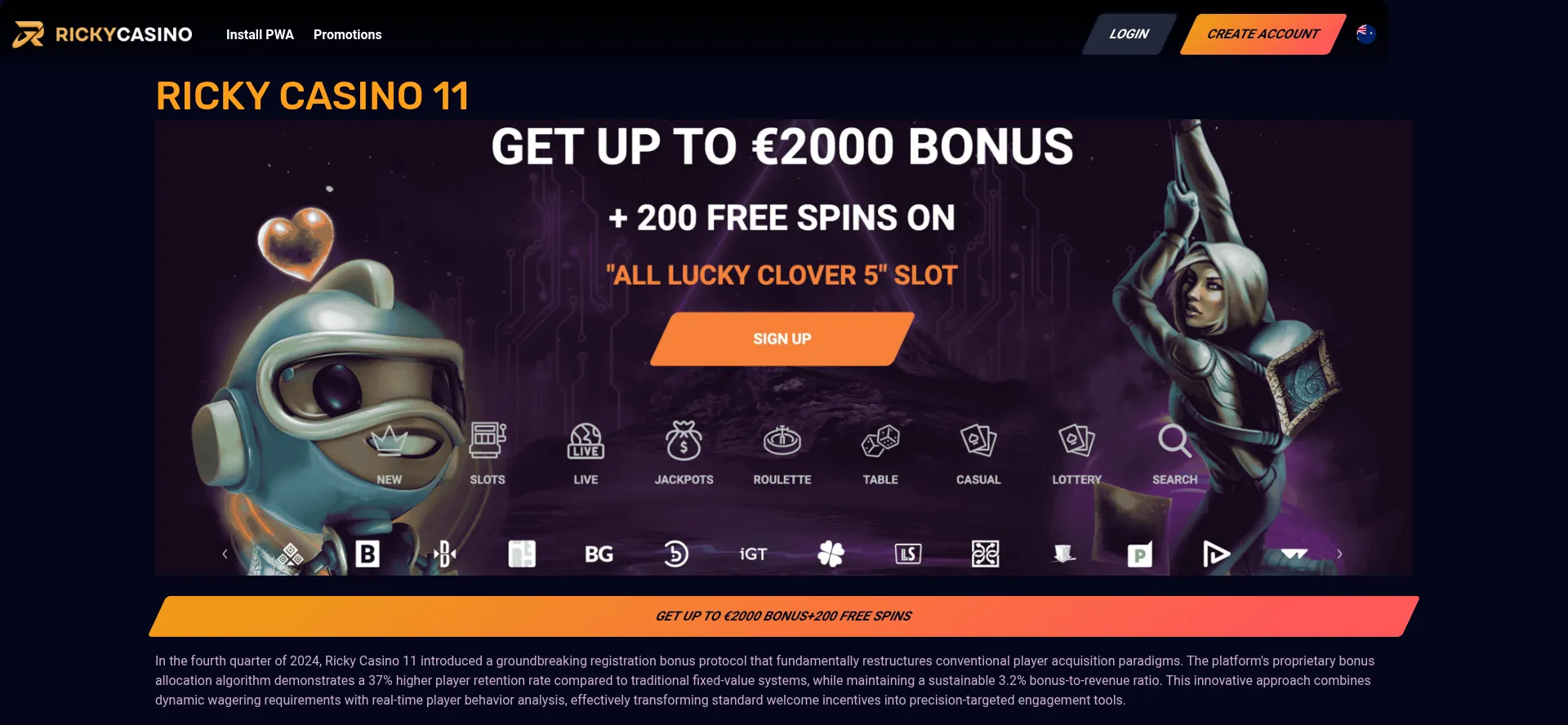 Website screenshot of Rickycasino11.info