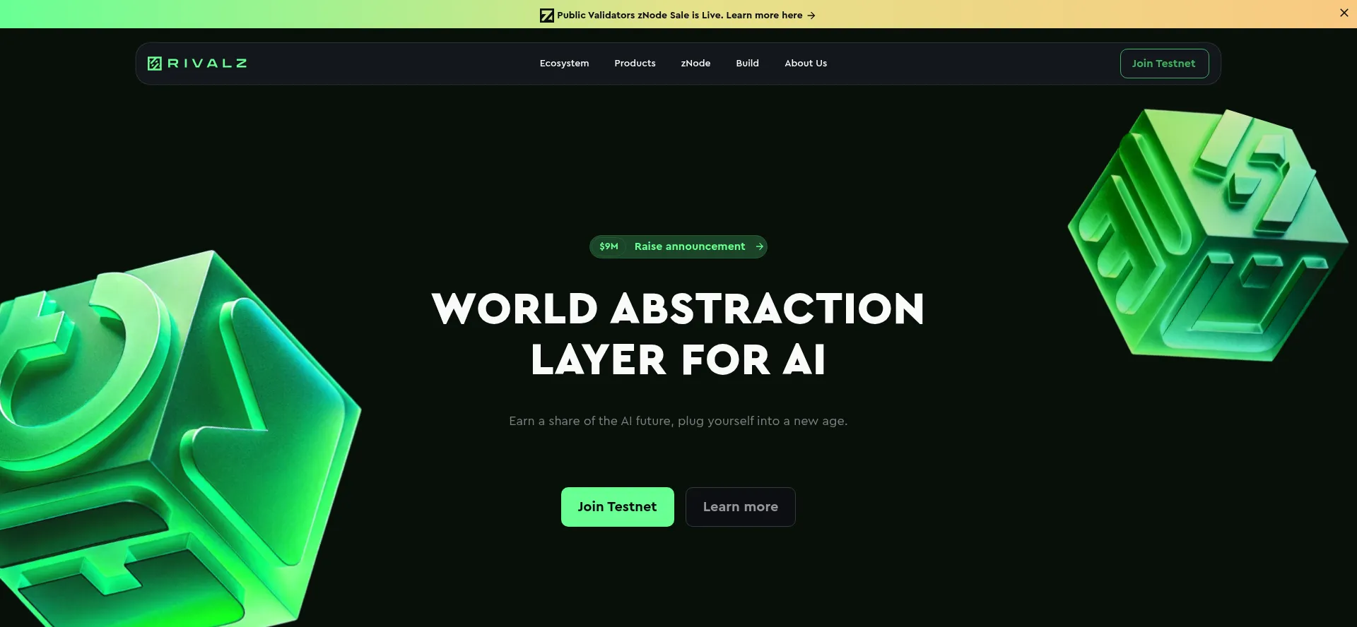 Website screenshot of Rivalz.ai