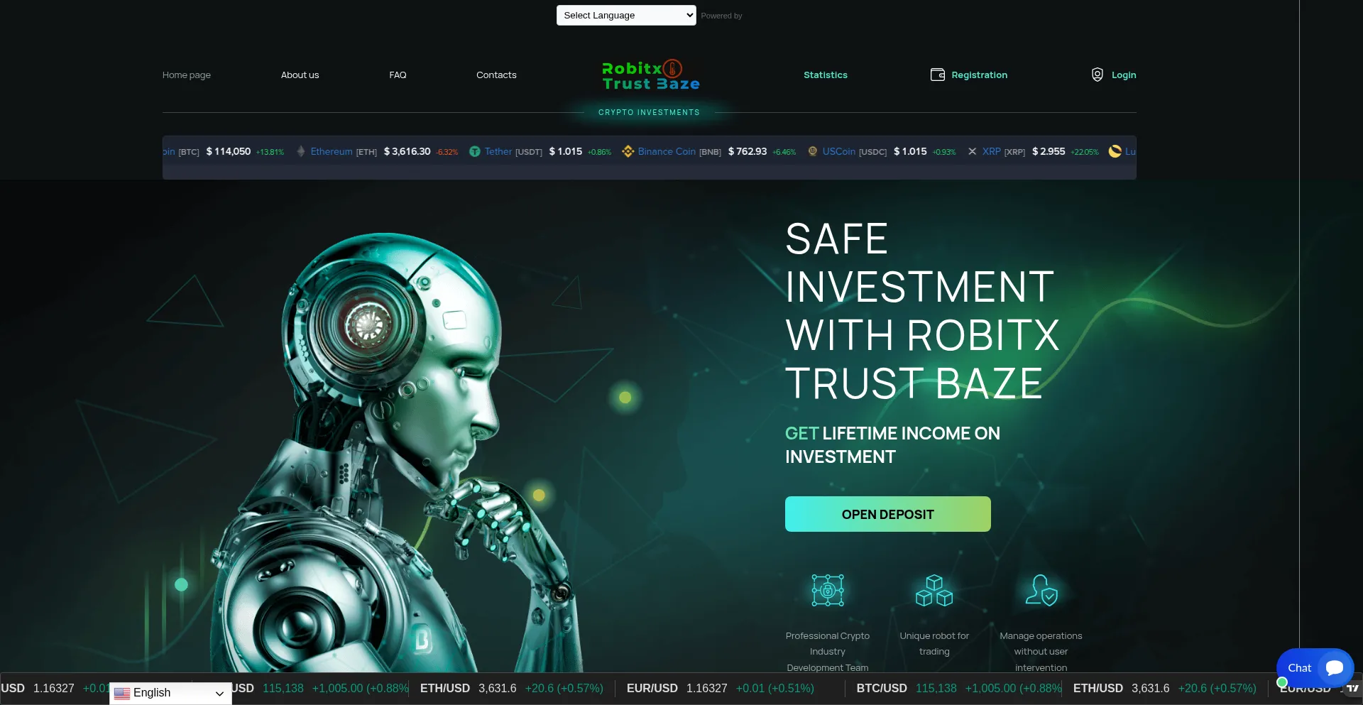 Website screenshot of Robitxtrustbaze.com