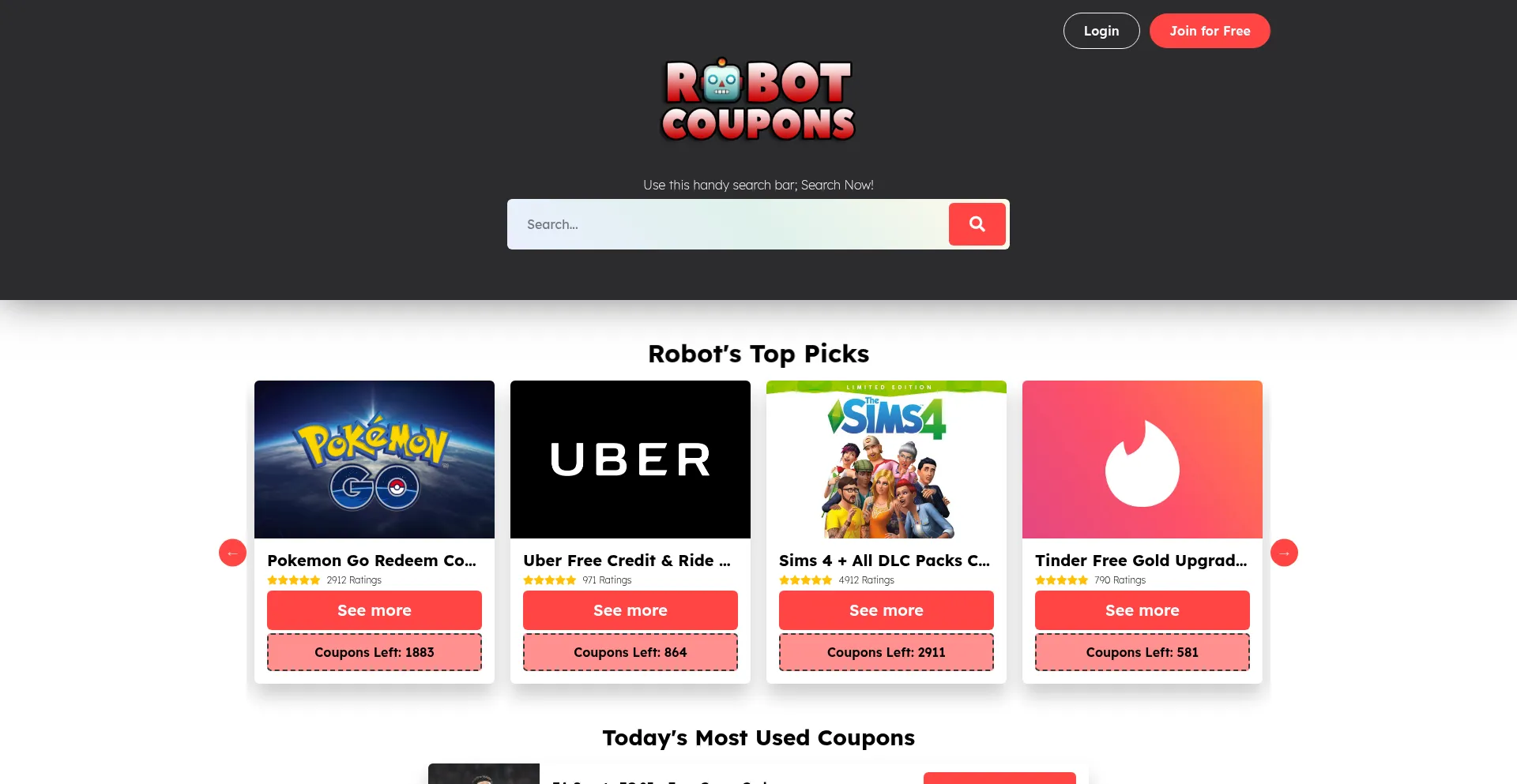Website screenshot of Robotcoupons.com