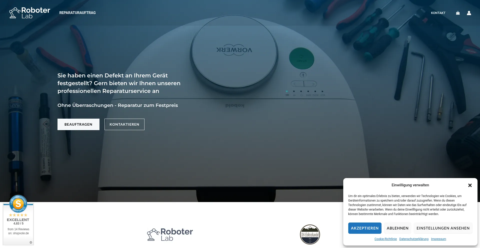 Website screenshot of Roboterlab.com
