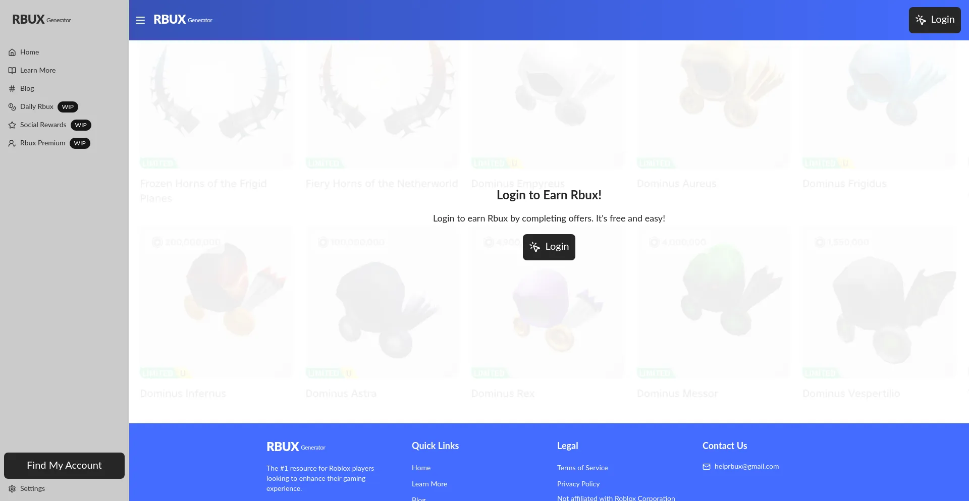 Website screenshot of Robux.it.com