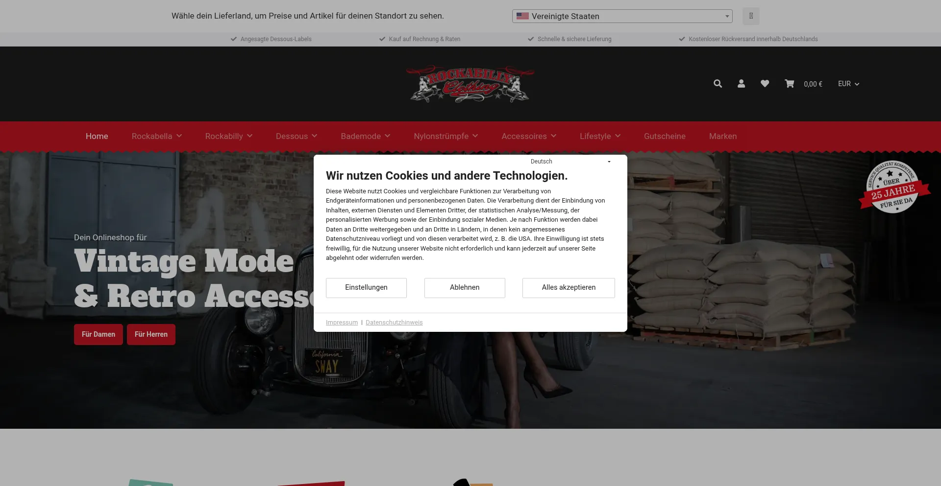 Website screenshot of Rockabilly-clothing.de