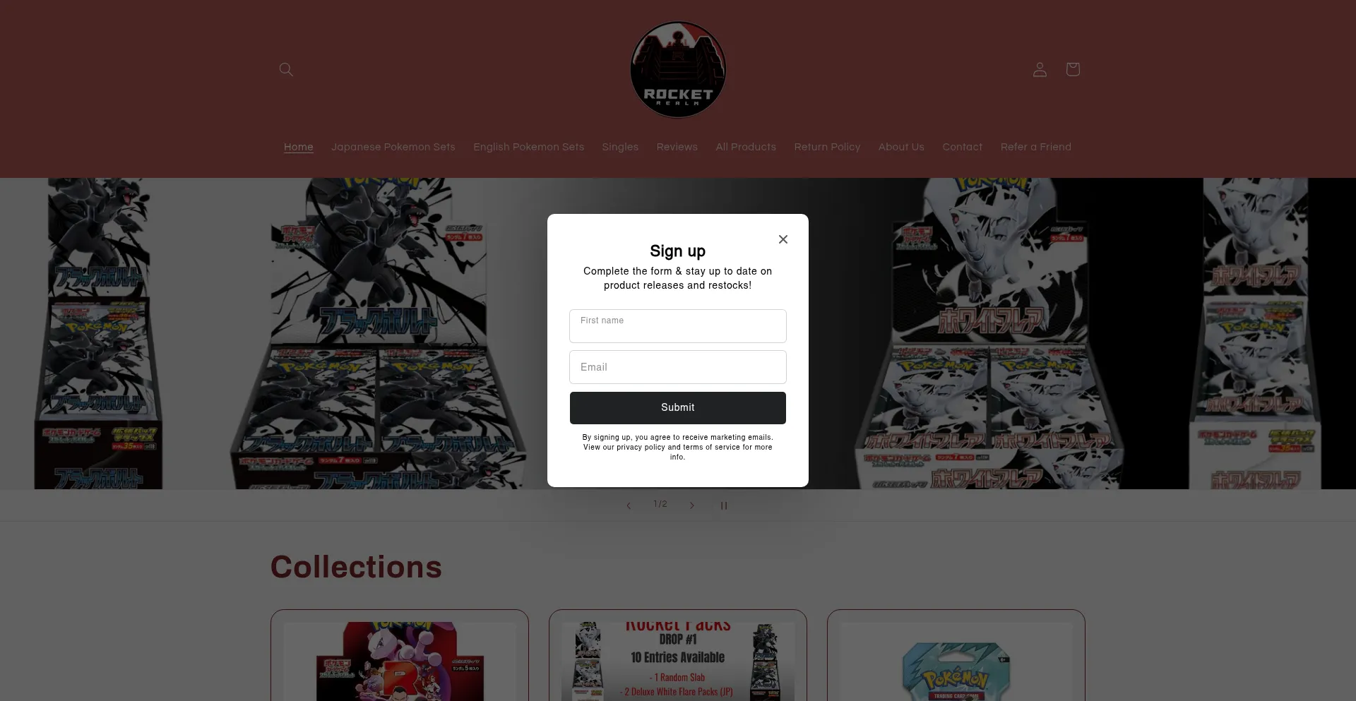 Website screenshot of Rocketrealmtcg.com