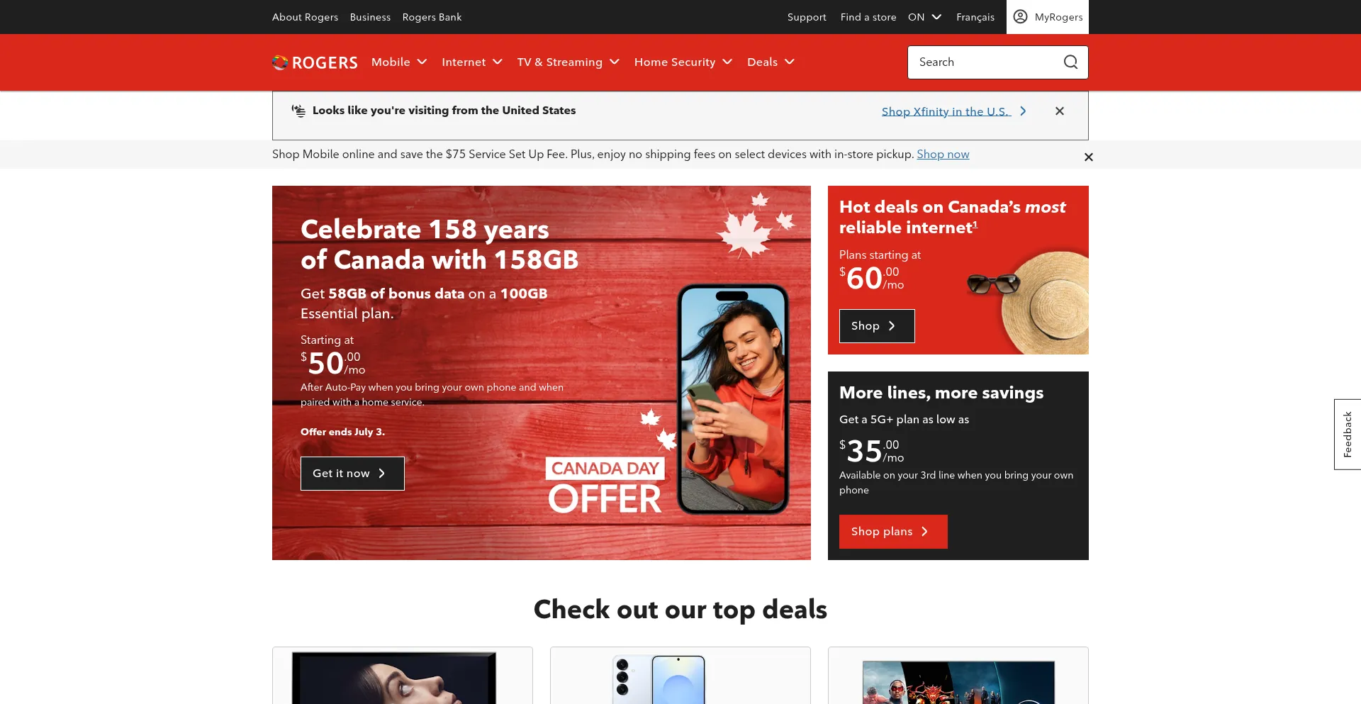 Website screenshot of Rogers.com