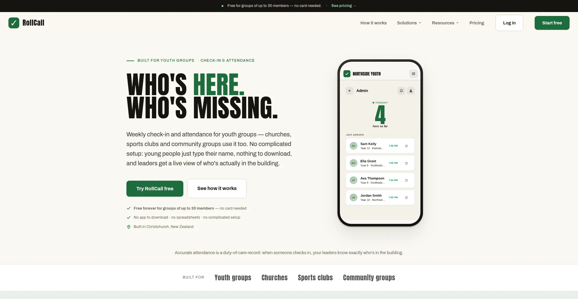 Rollcallcheckin.com