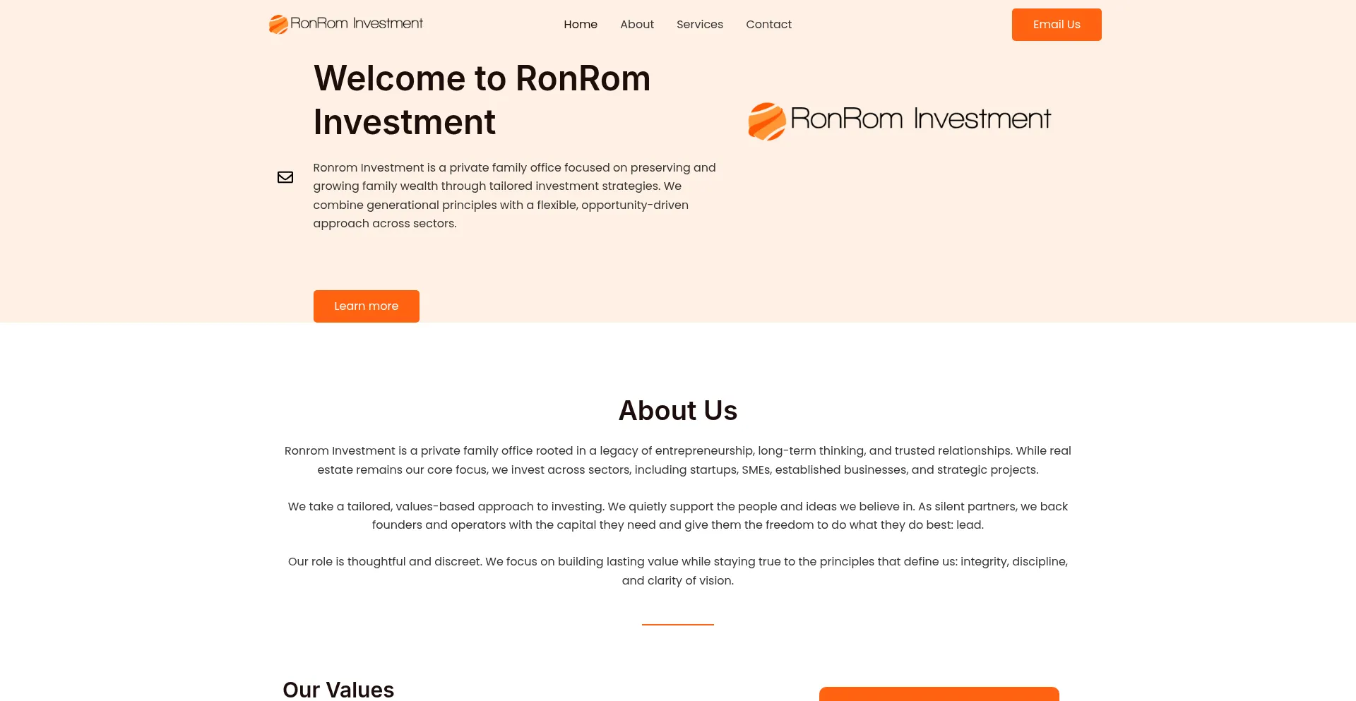 Website screenshot of Ronrominvestment.com