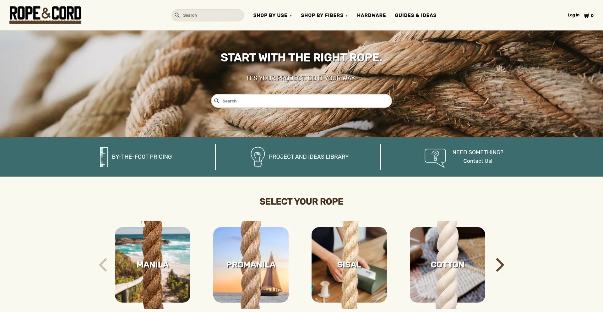 Website screenshot of Ropeandcord.com