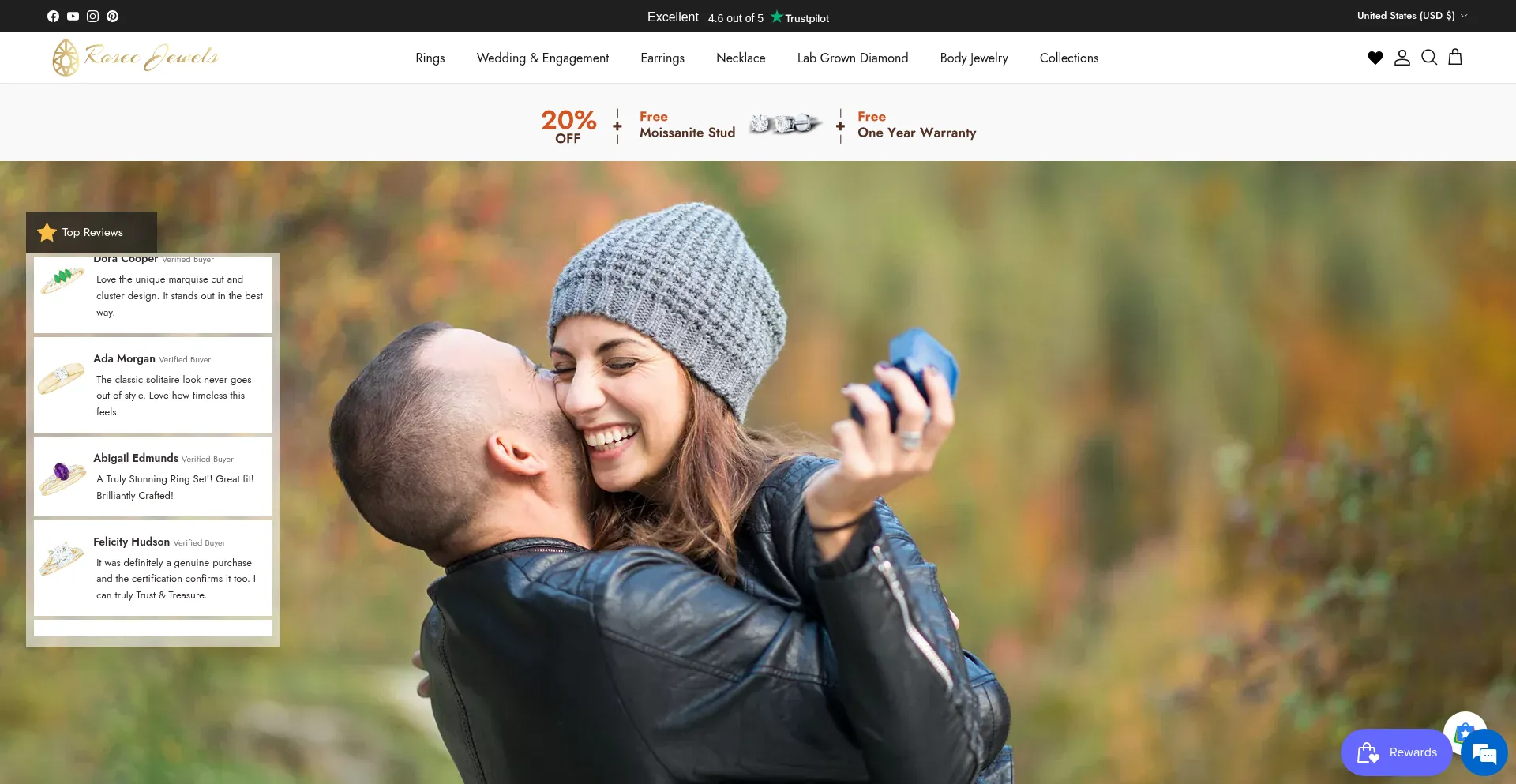 Website screenshot of Rosecjewels.com