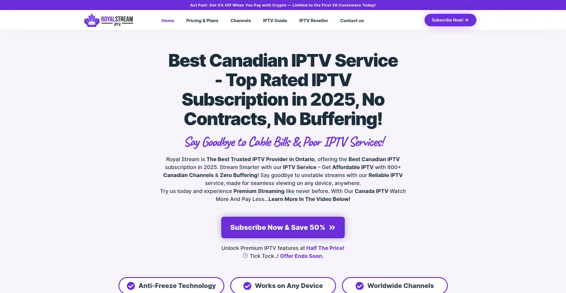 Website screenshot of Royalstreamiptv.ca