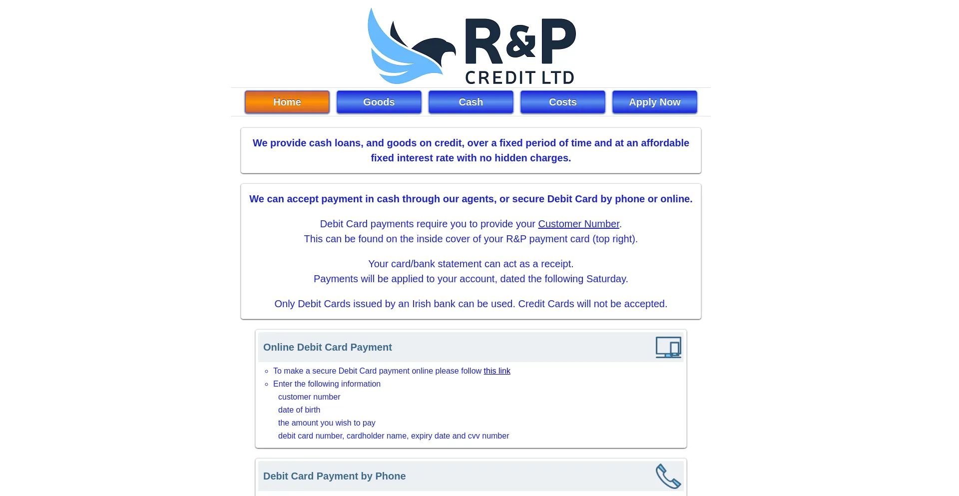 Website screenshot of Rpcredit.ie