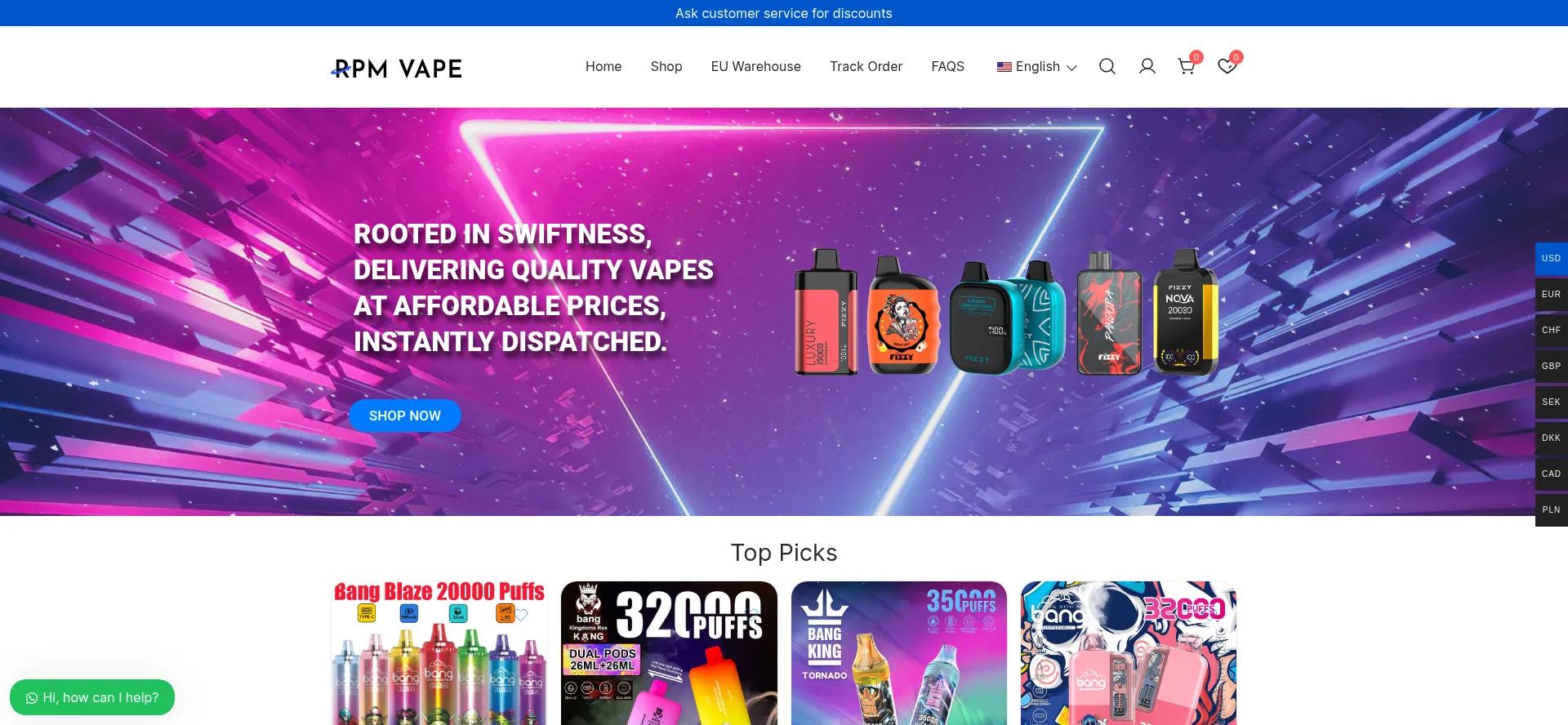 Website screenshot of Rpmvape.com