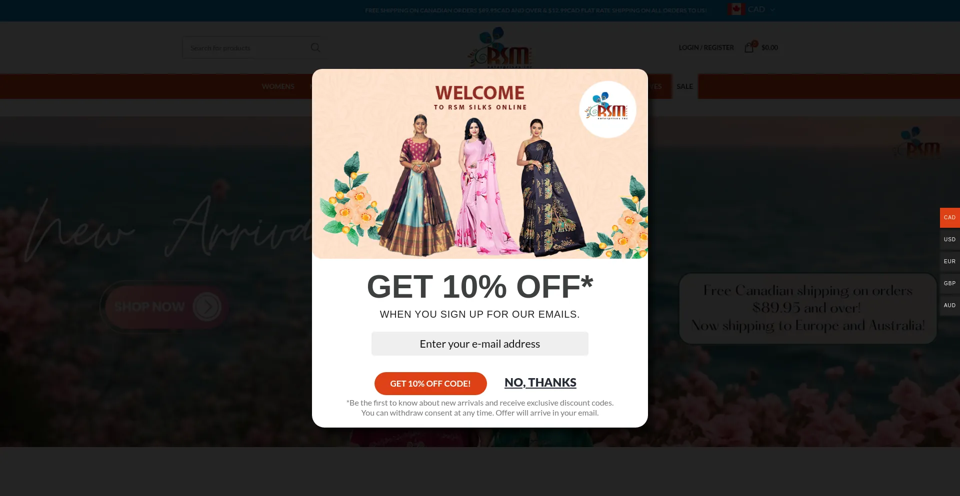 Website screenshot of Rsmsilksonline.com