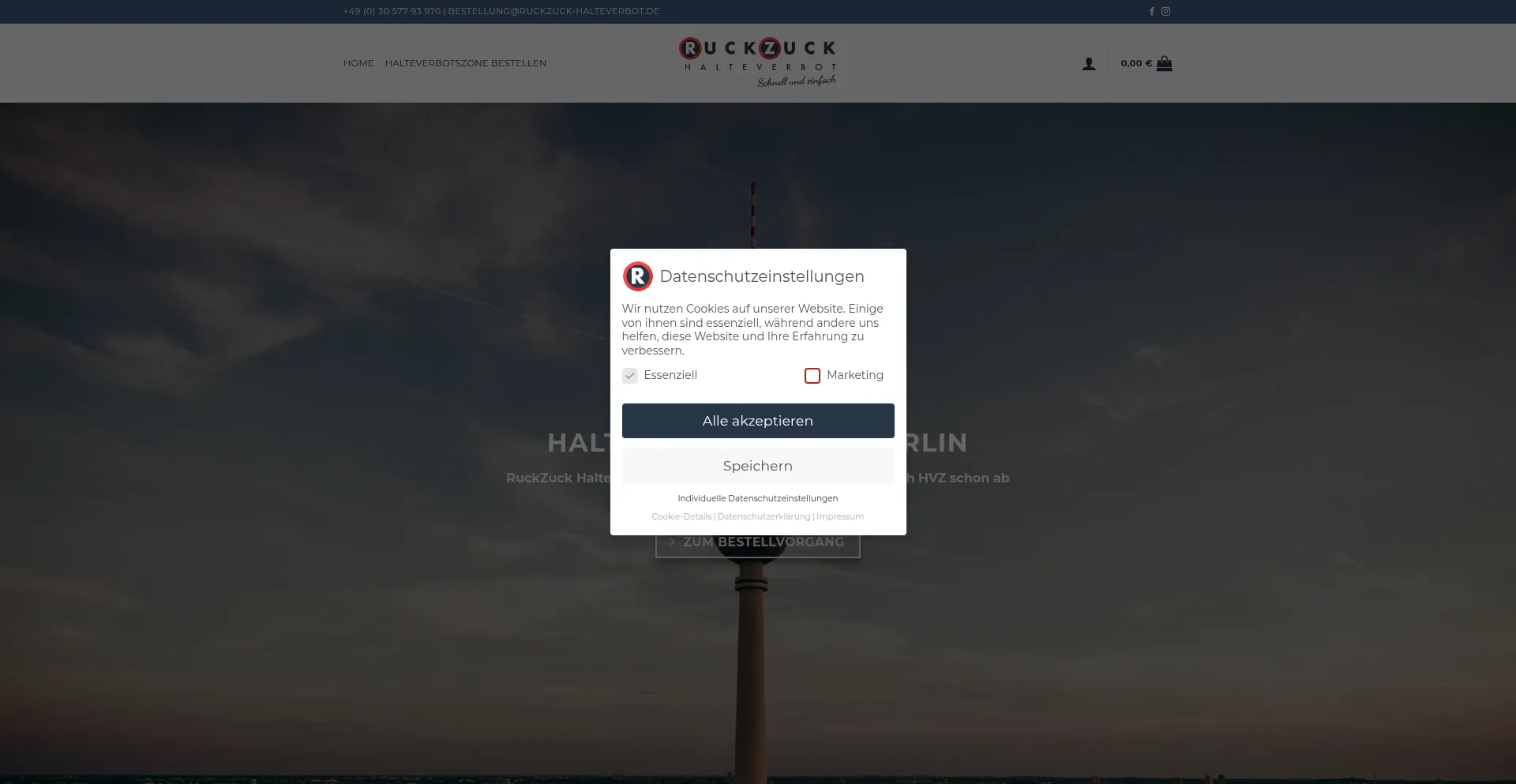 Website screenshot of Ruckzuck-halteverbot.de