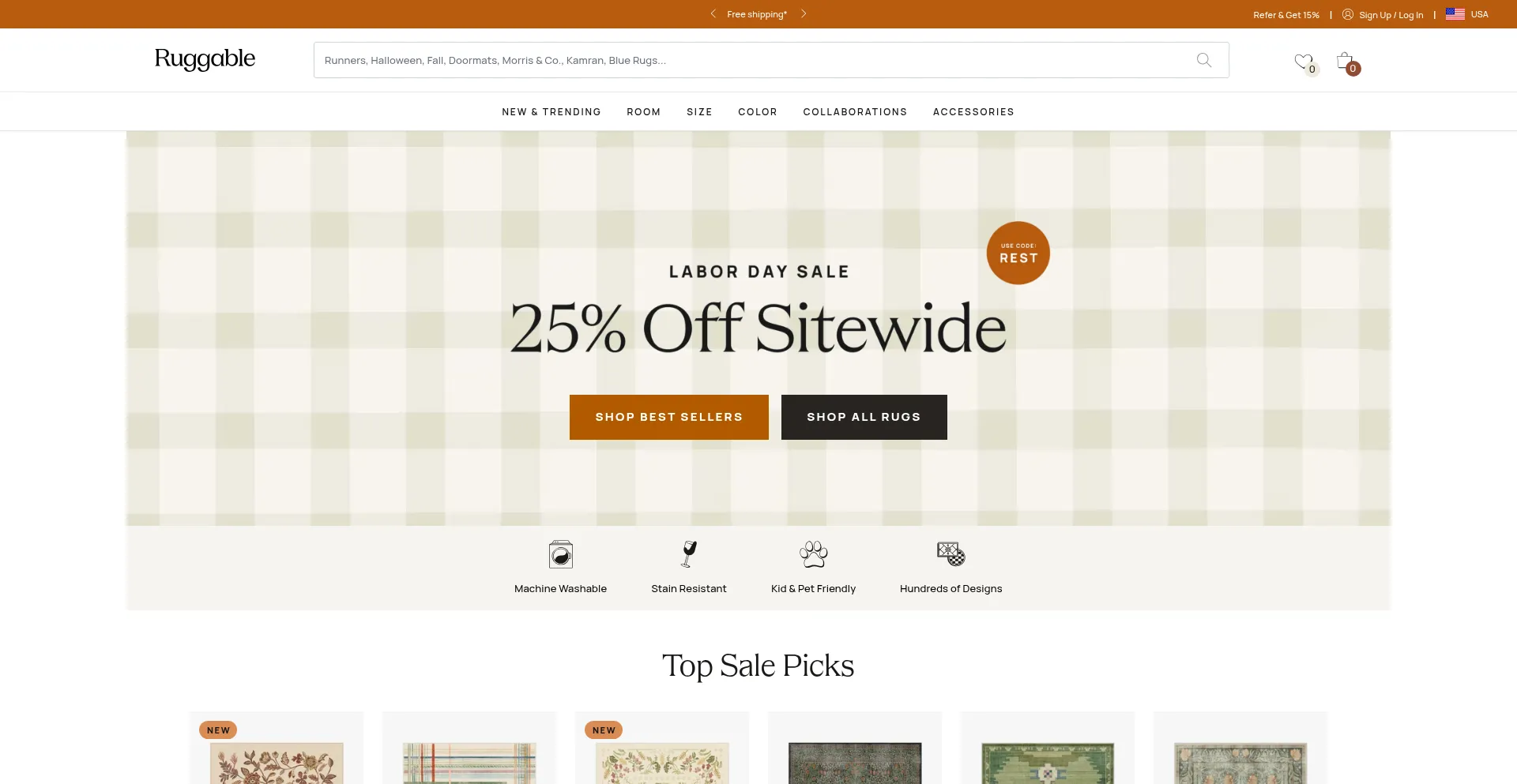 Website screenshot of Ruggable.com