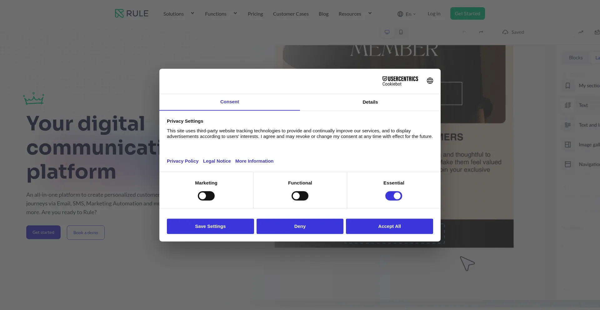 Website screenshot of Rule.io