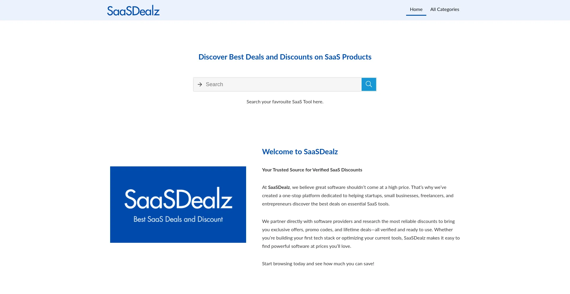 Website screenshot of Saasdealz.com