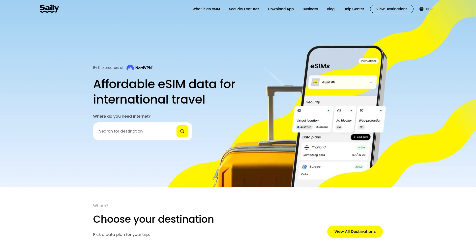 Website screenshot of Saily.com