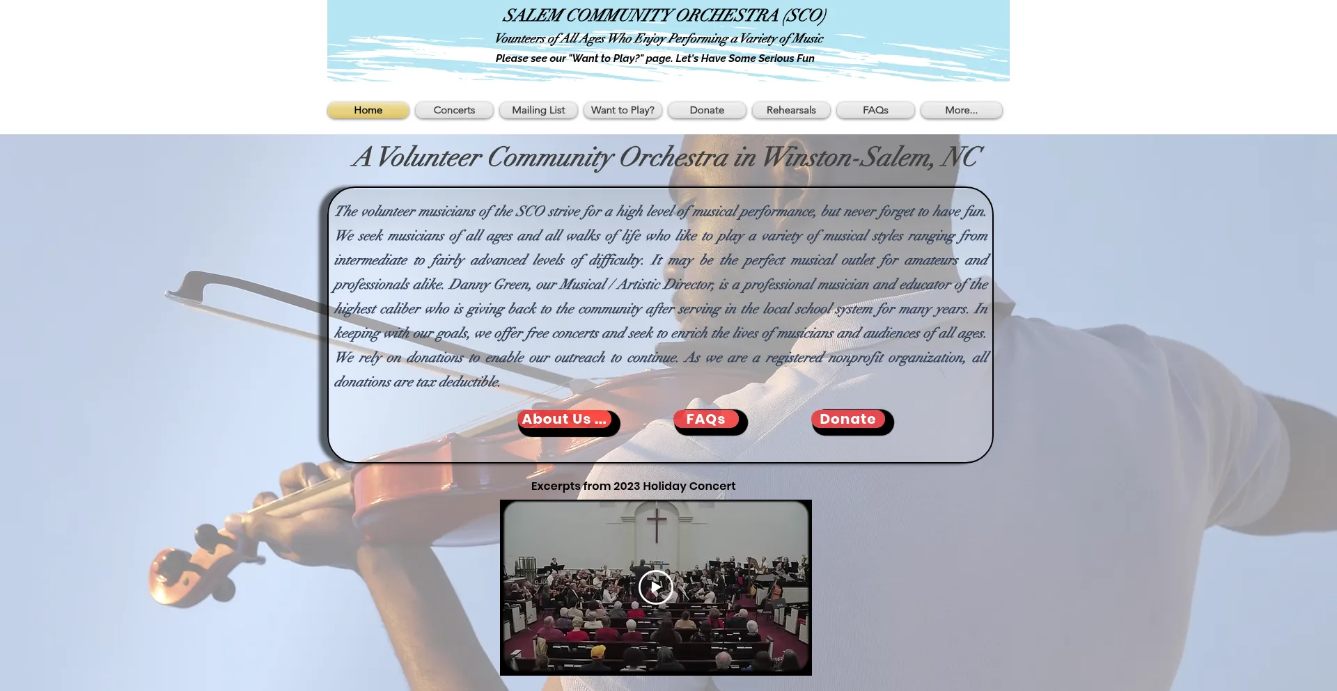 Website screenshot of Salemcommunityorchestra.org
