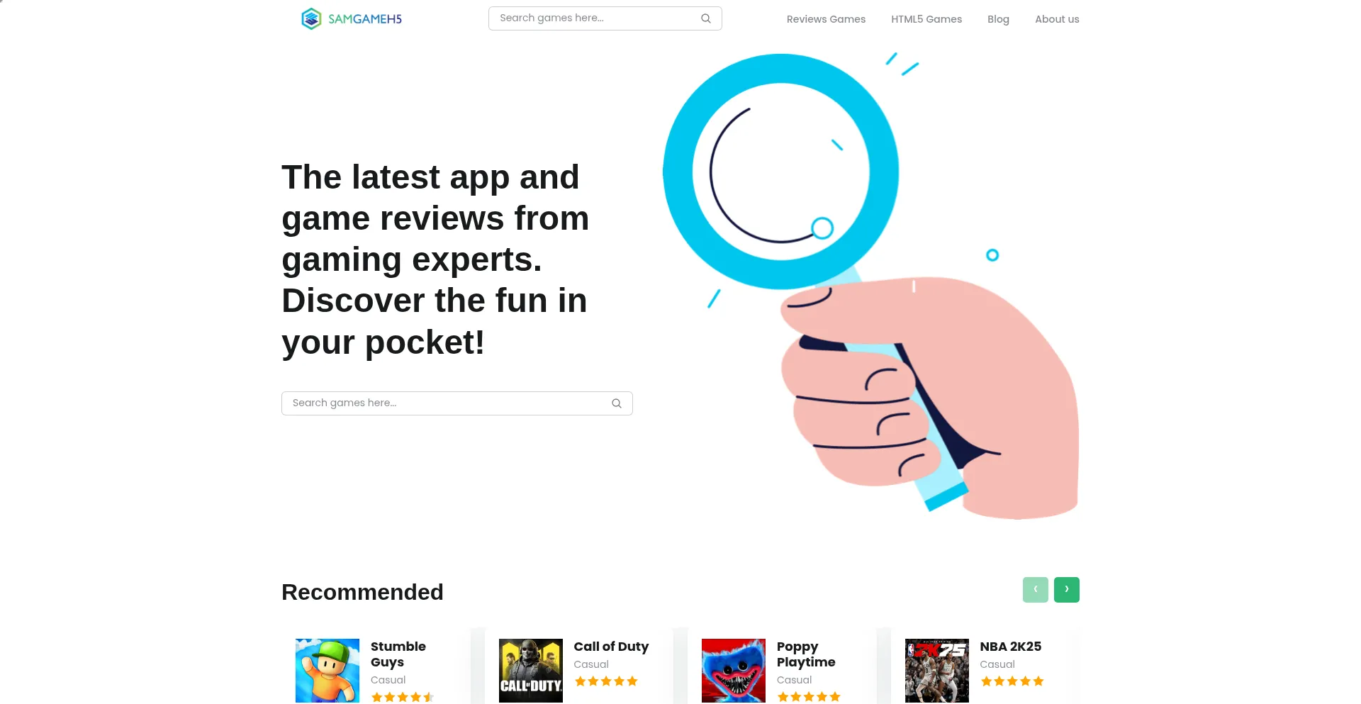Website screenshot of Samgameh5.com