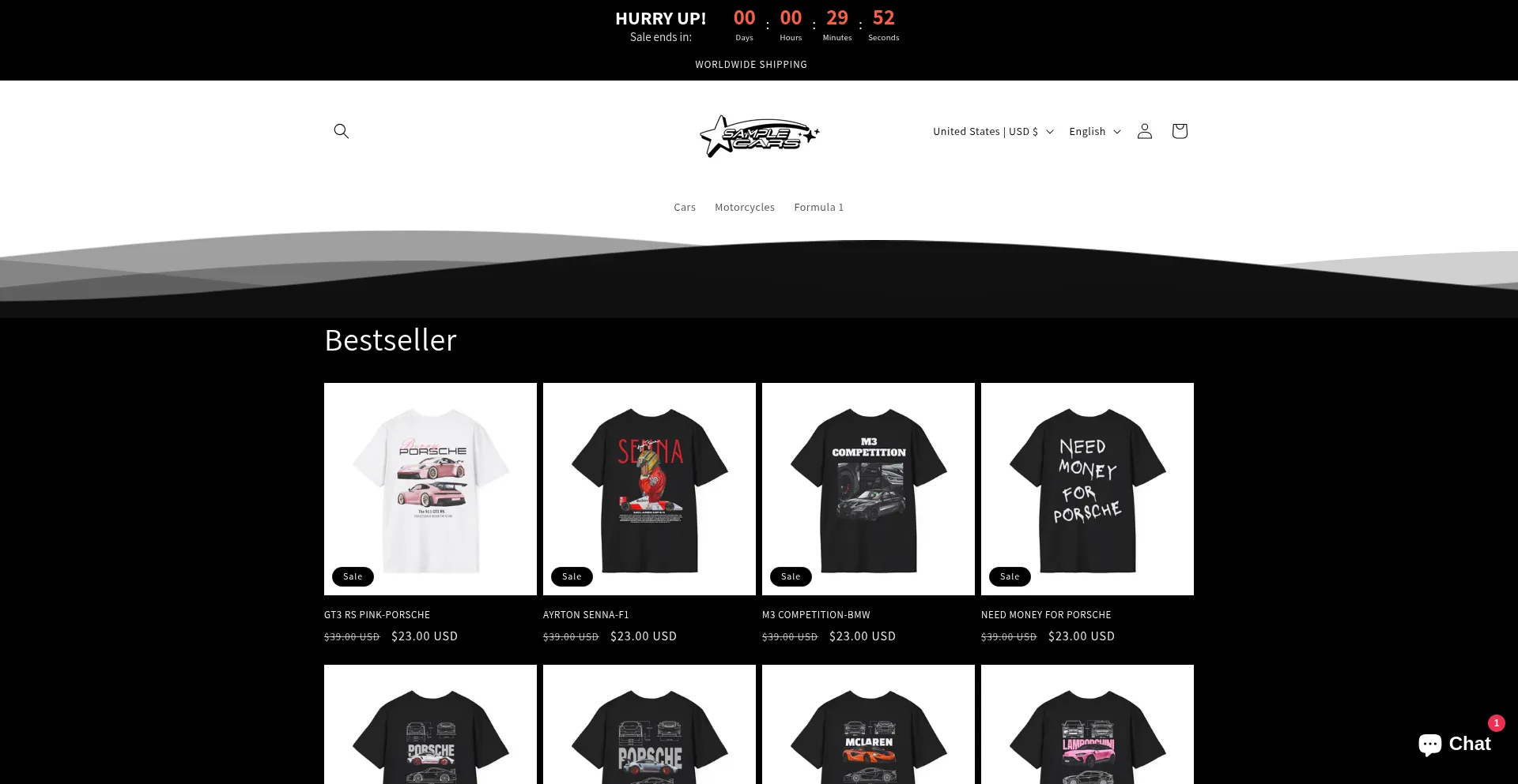 Website screenshot of Samplecars.store
