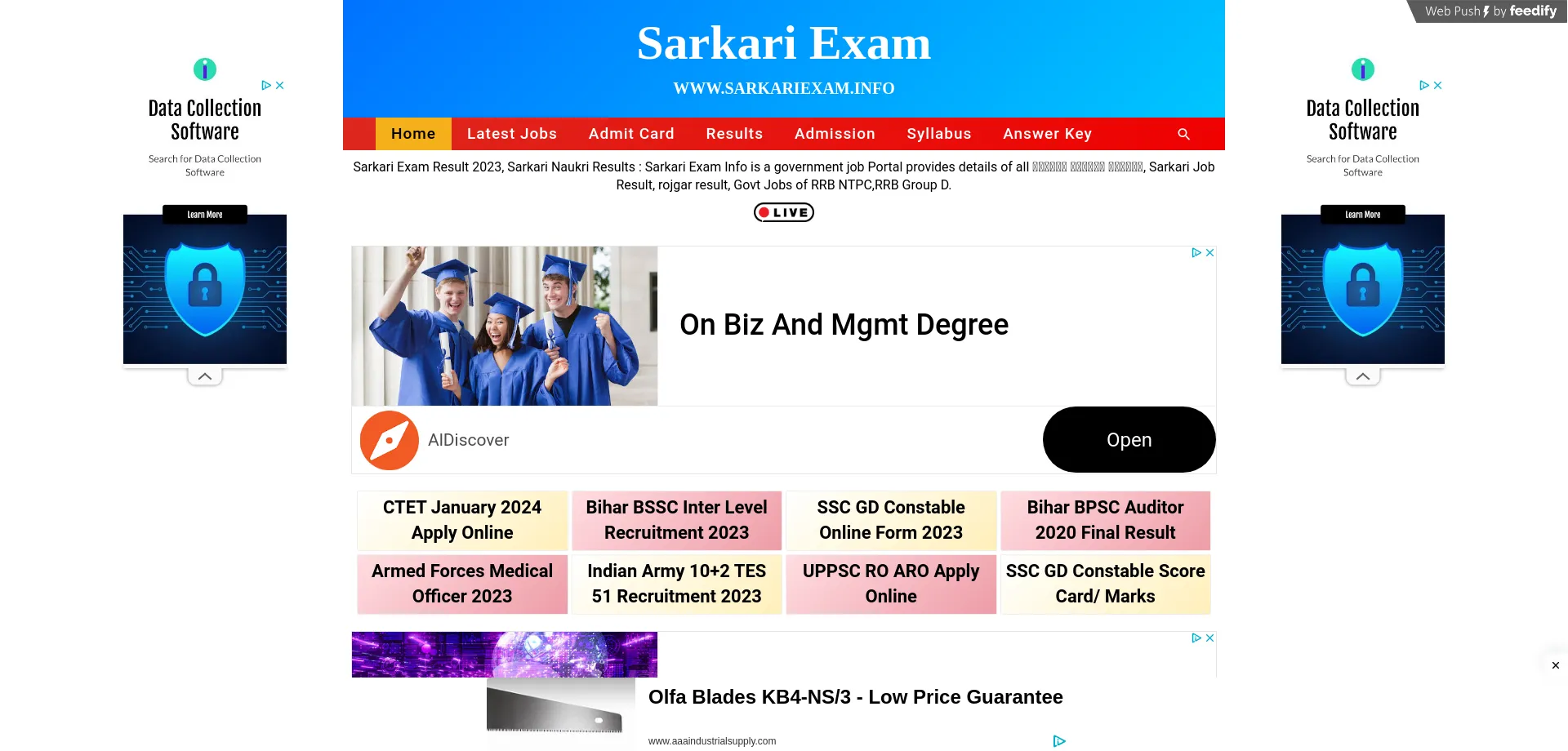 Website screenshot of Sarkariexam.info