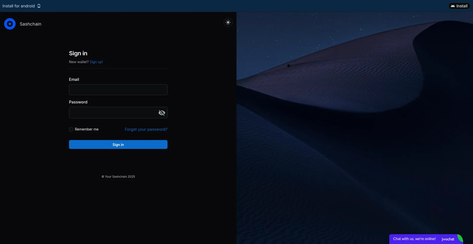 Website screenshot of Sashchainaccount.web.app