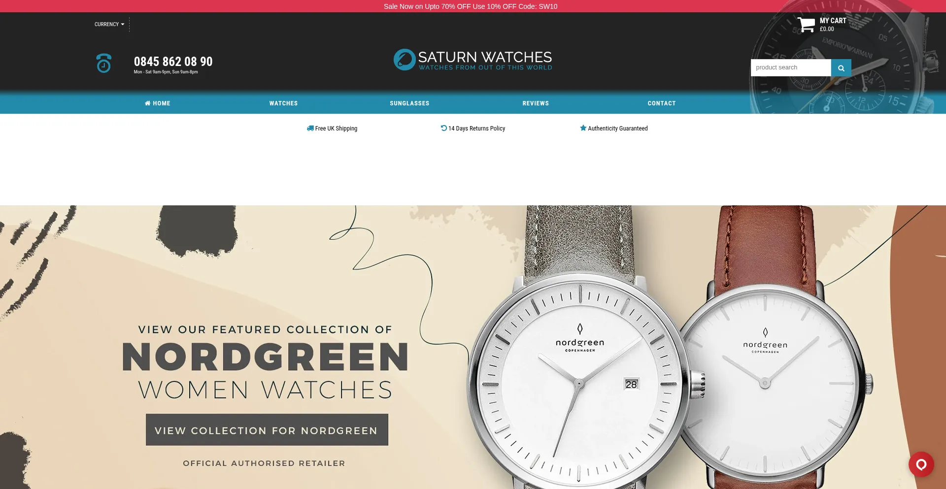 Website screenshot of Saturnwatches.co.uk