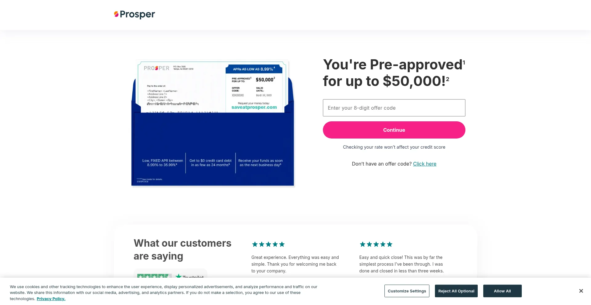 Website screenshot of Saveatprosper.com