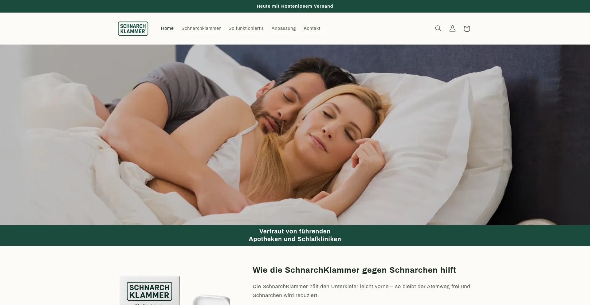 Website screenshot of Schnarchklammer.de