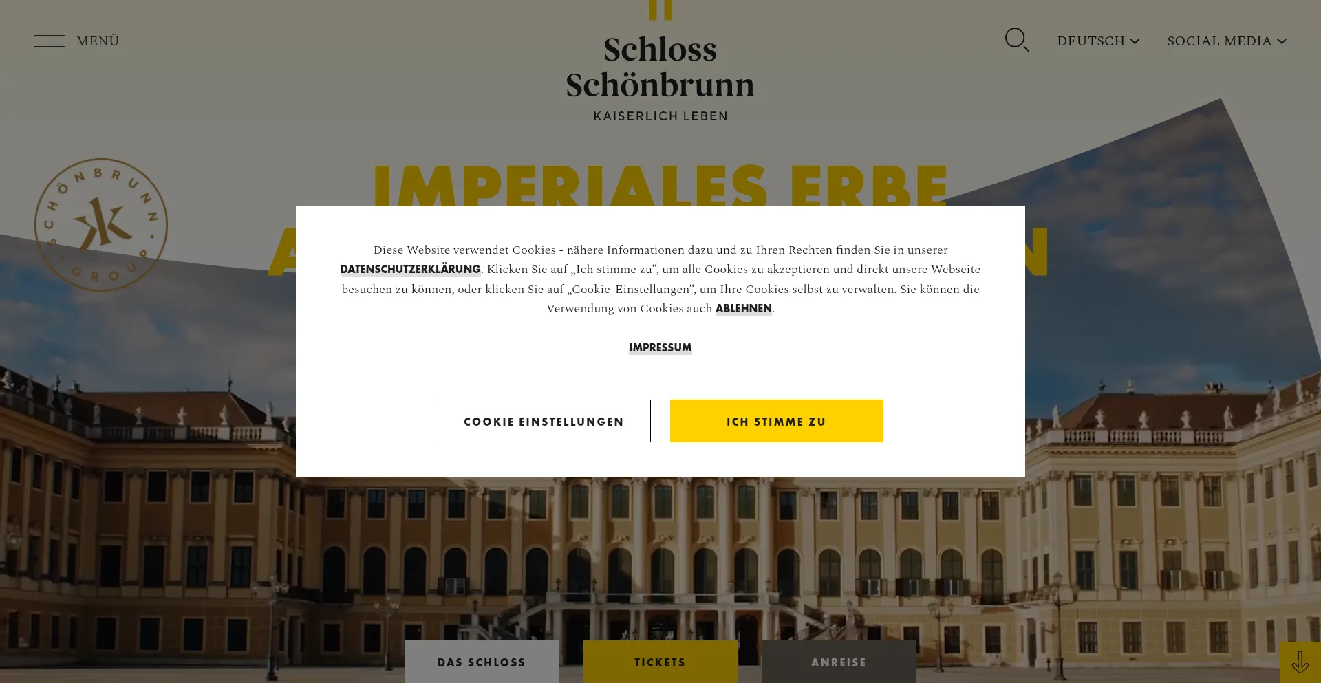 Website screenshot of Schoenbrunn.at
