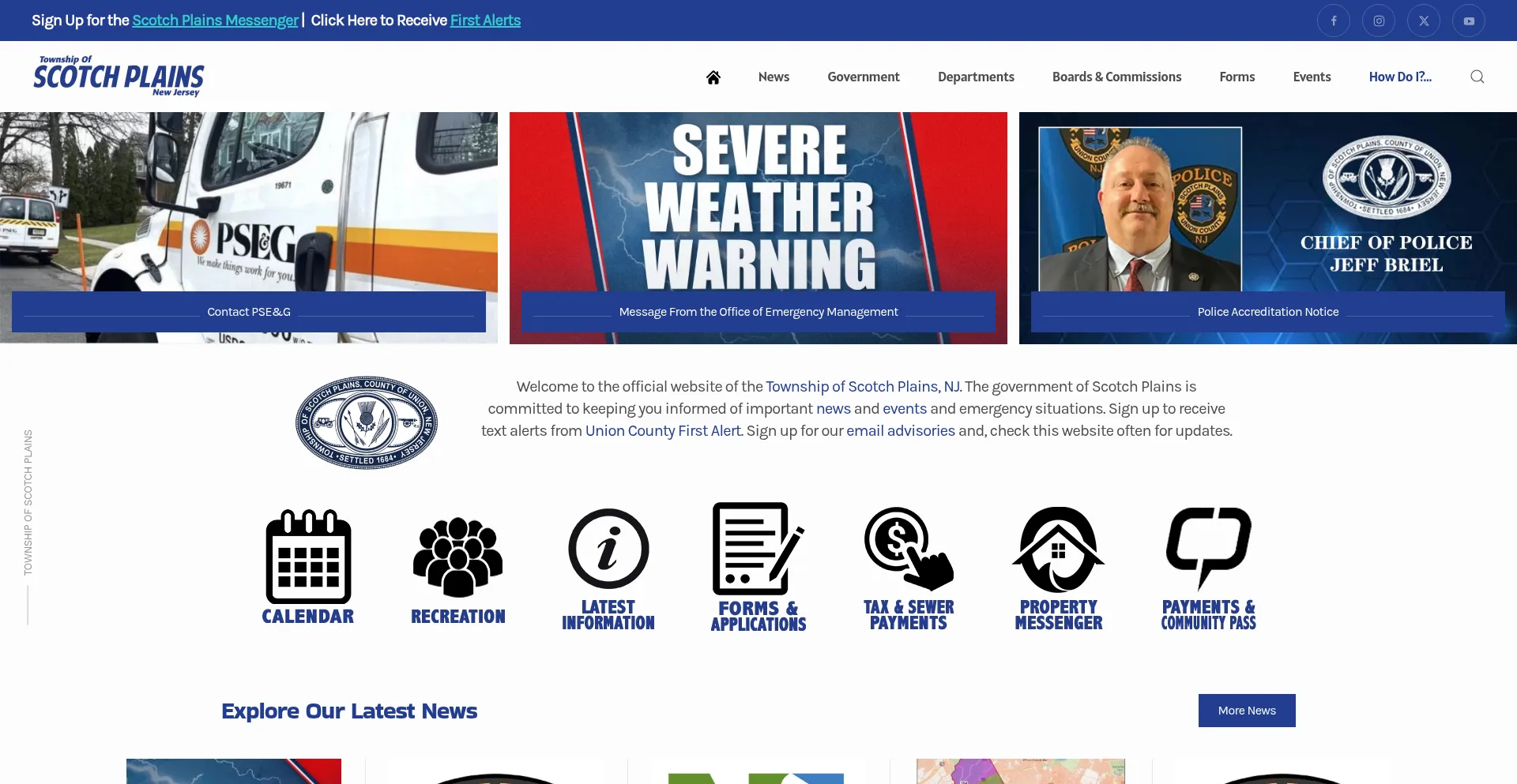 Website screenshot of Scotchplainsnj.gov