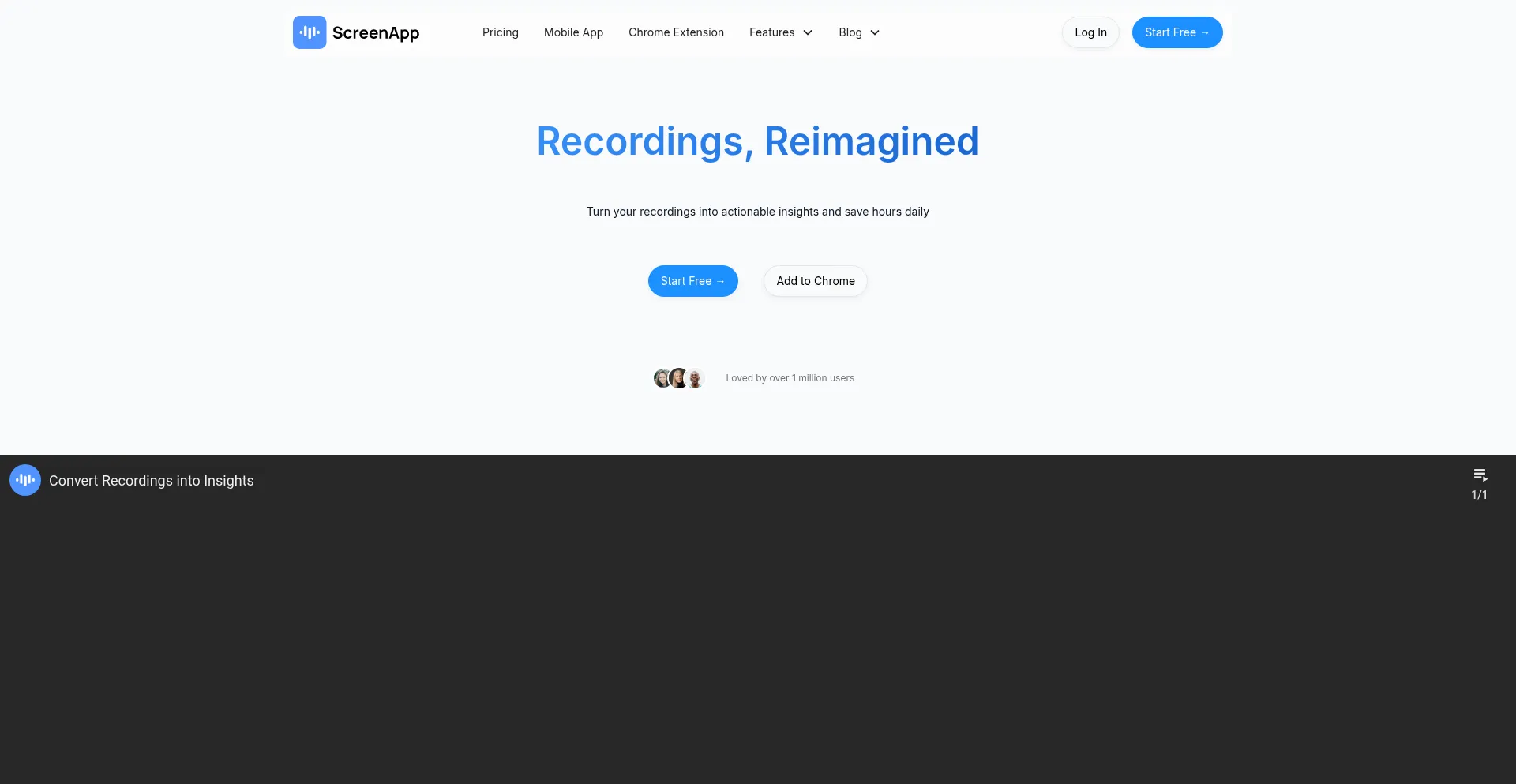 Website screenshot of Screenapp.io