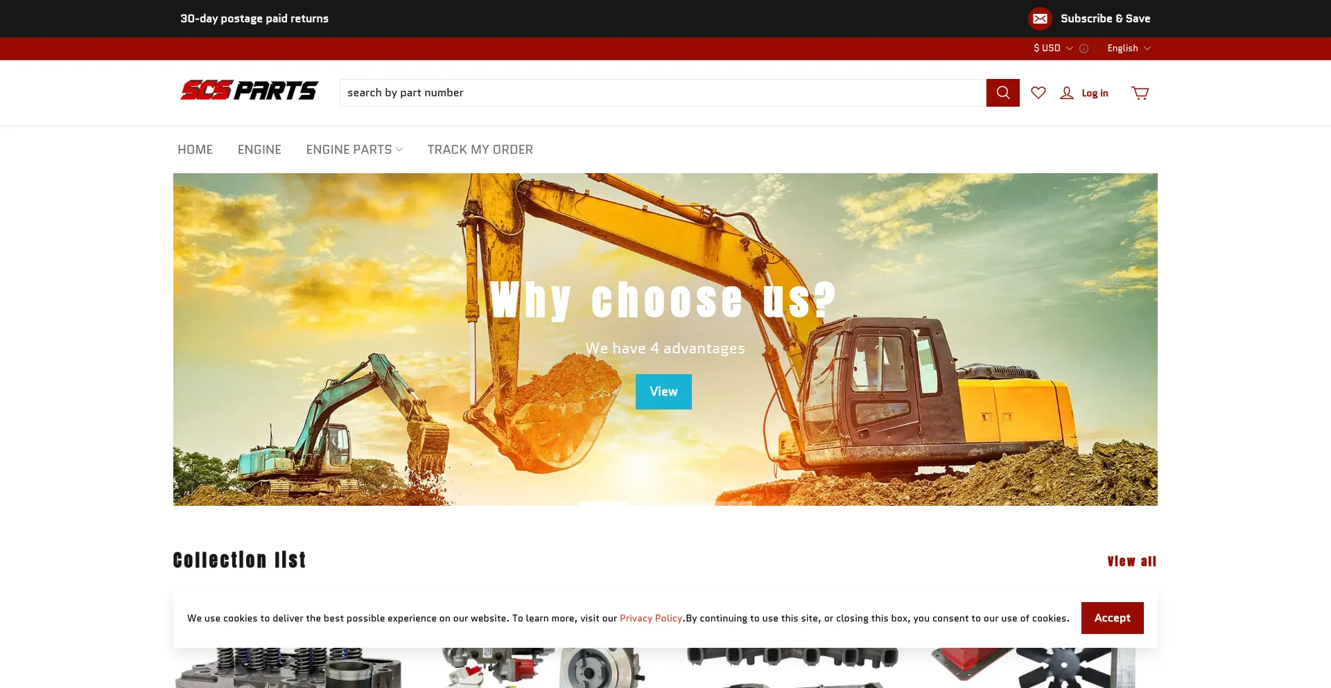 Website screenshot of Scsparts.com