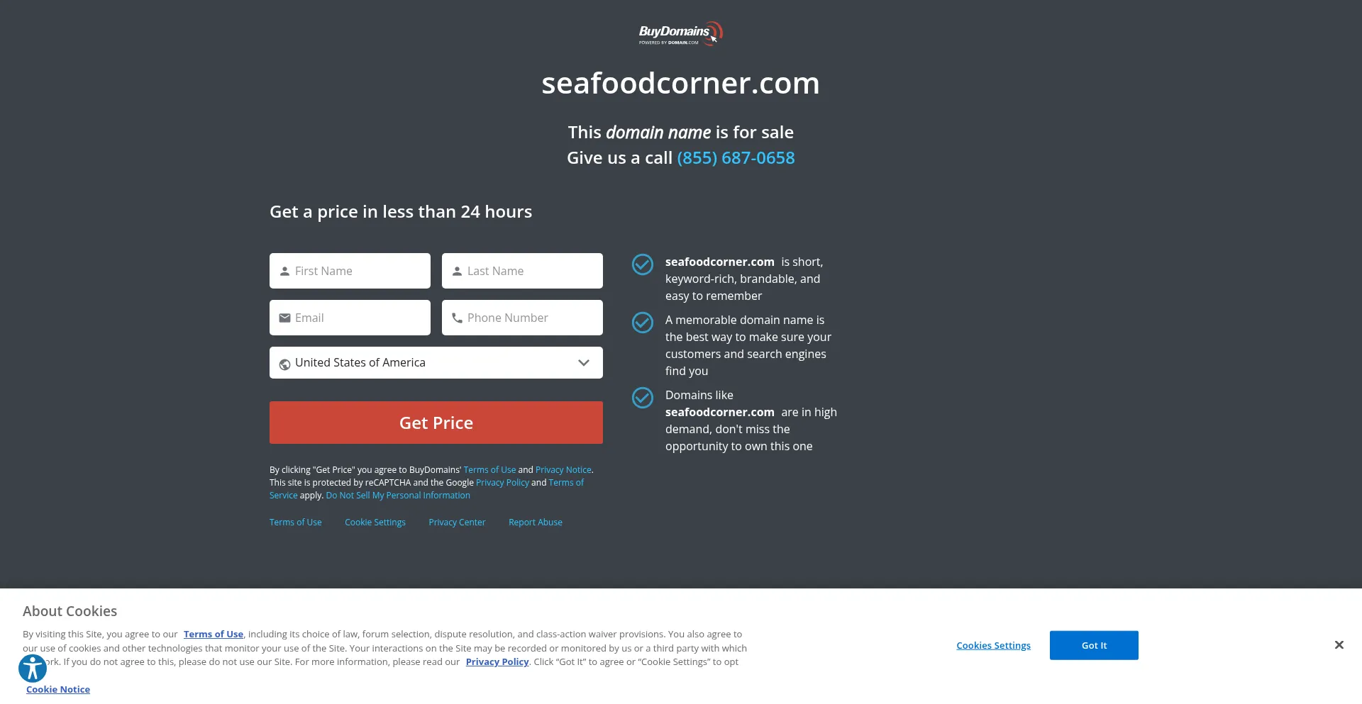 Website screenshot of Seafoodcorner.com