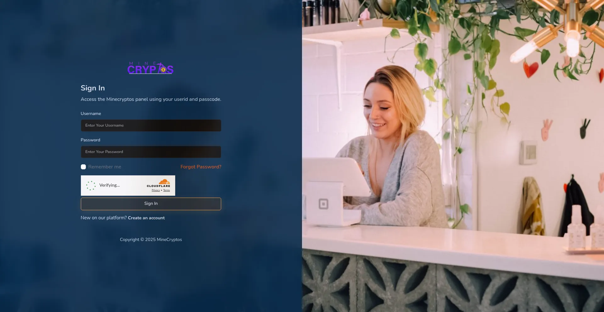 Website screenshot of Secure.minecryptos.com