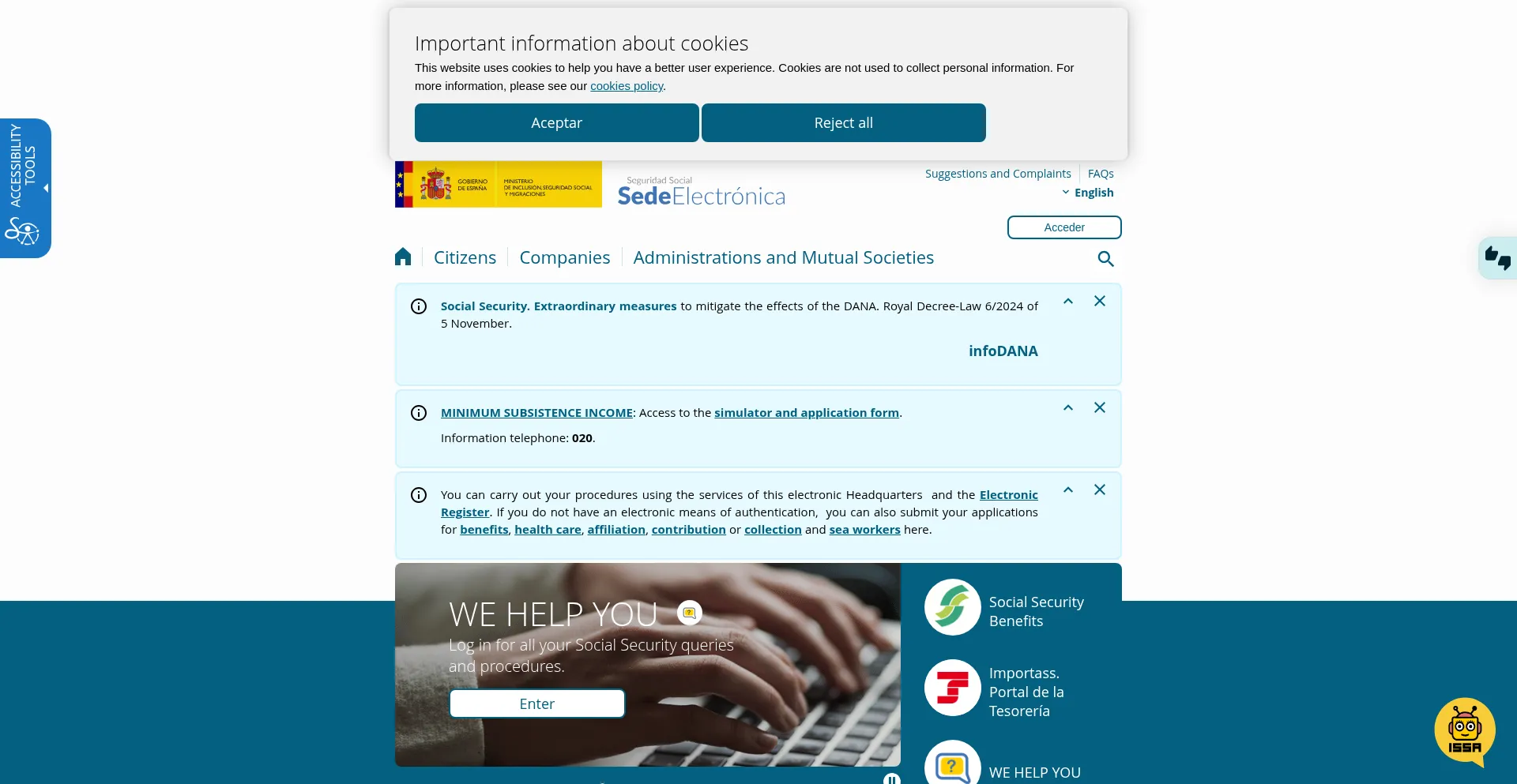 Website screenshot of Sede.seg-social.gob.es