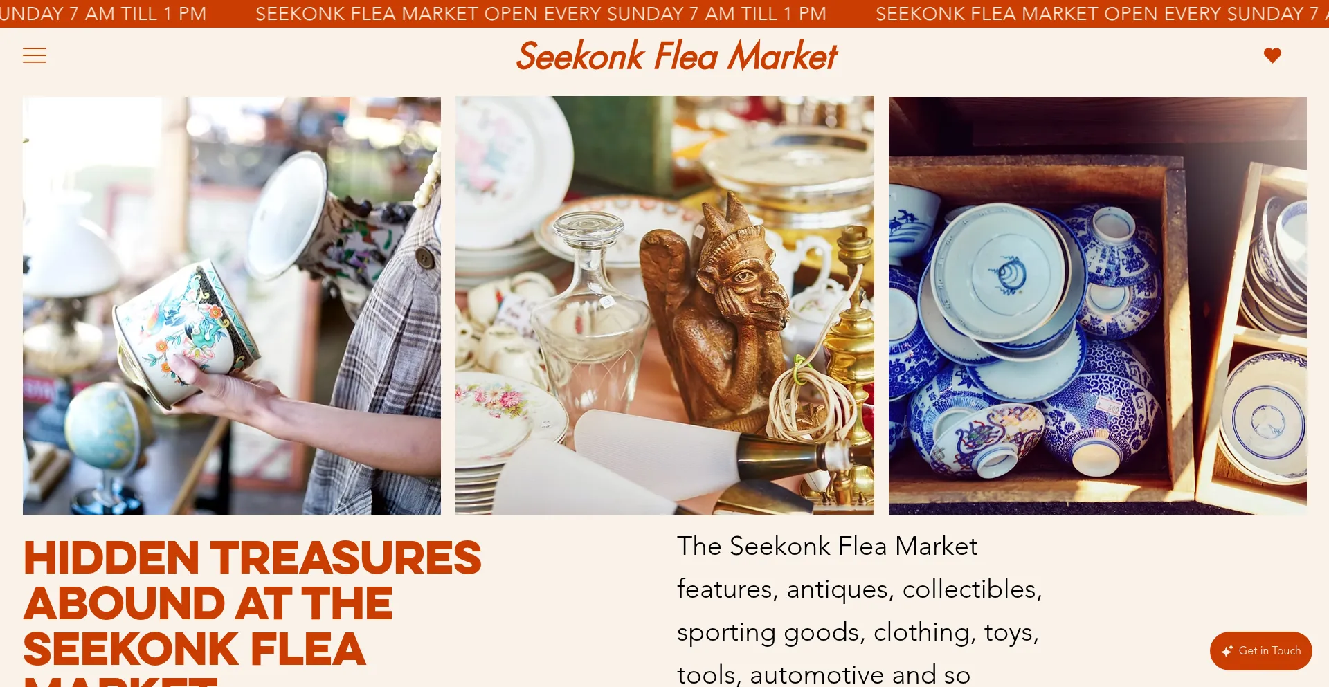 Website screenshot of Seekonkfleamarket.online